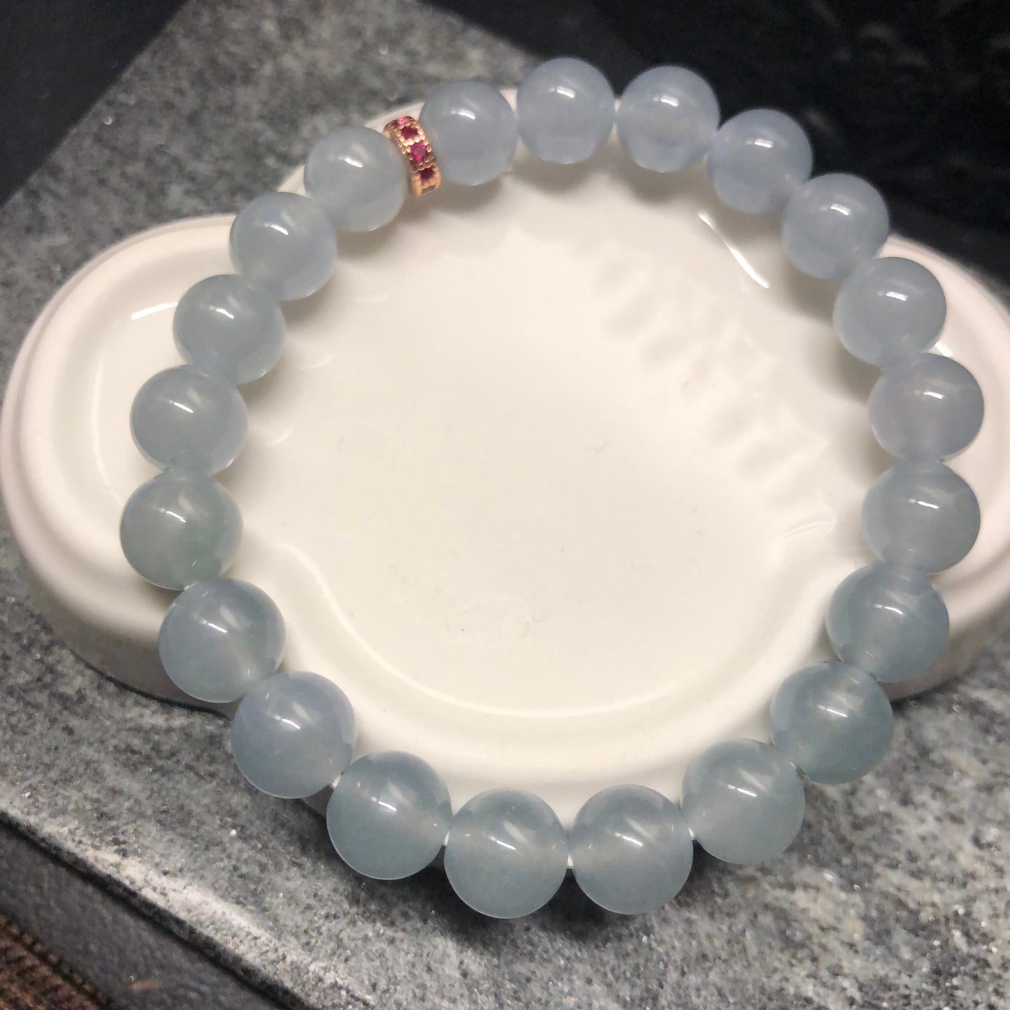 Reserved: 8.5 mm Grade A Icy Glossy Sky Blue Jadeite Jade Bead Bracelet 8.5
