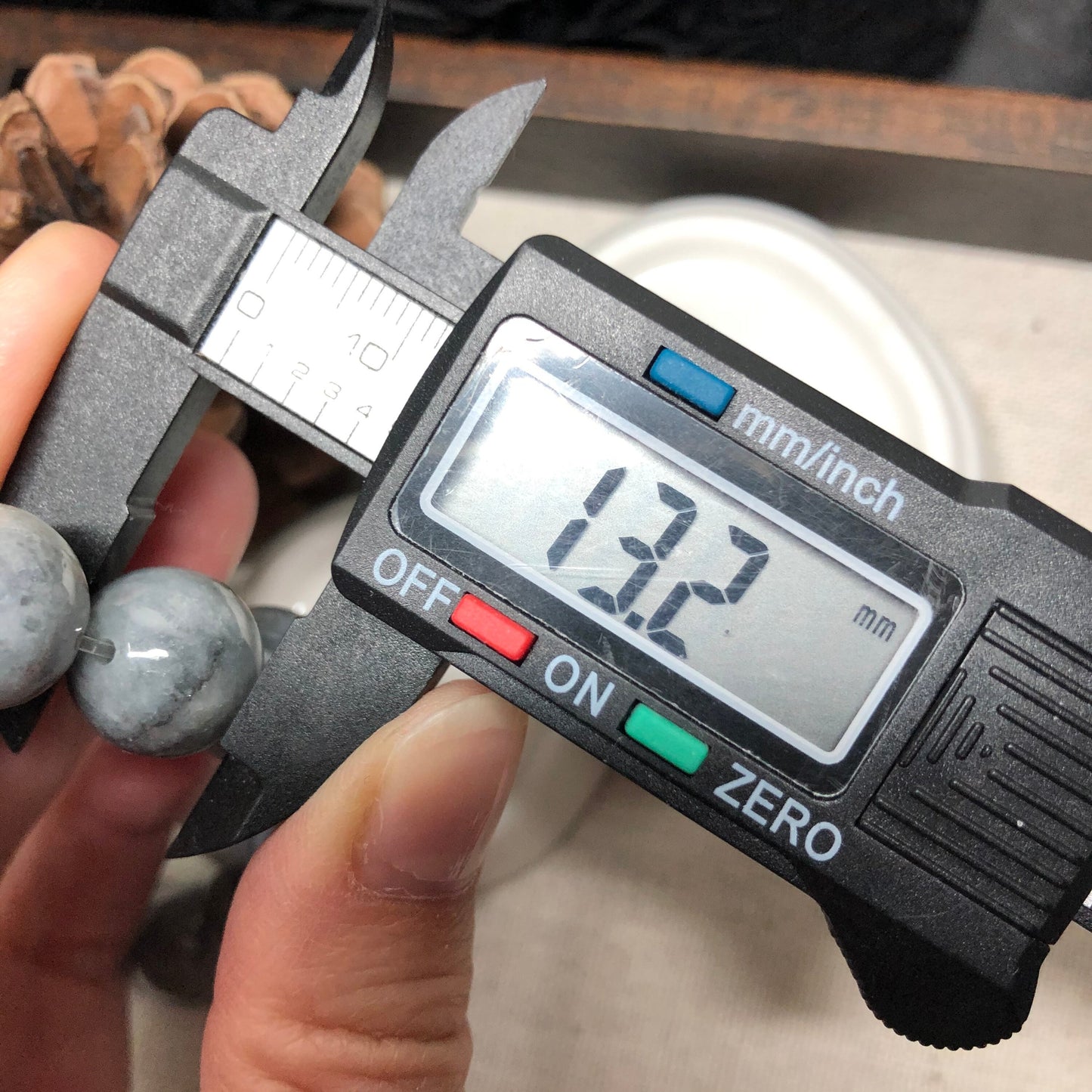 13.2 mm Grade A Big Wuji Grey Jadeite Jade Bead Bracelet 13.2 mm x 16 pcs.