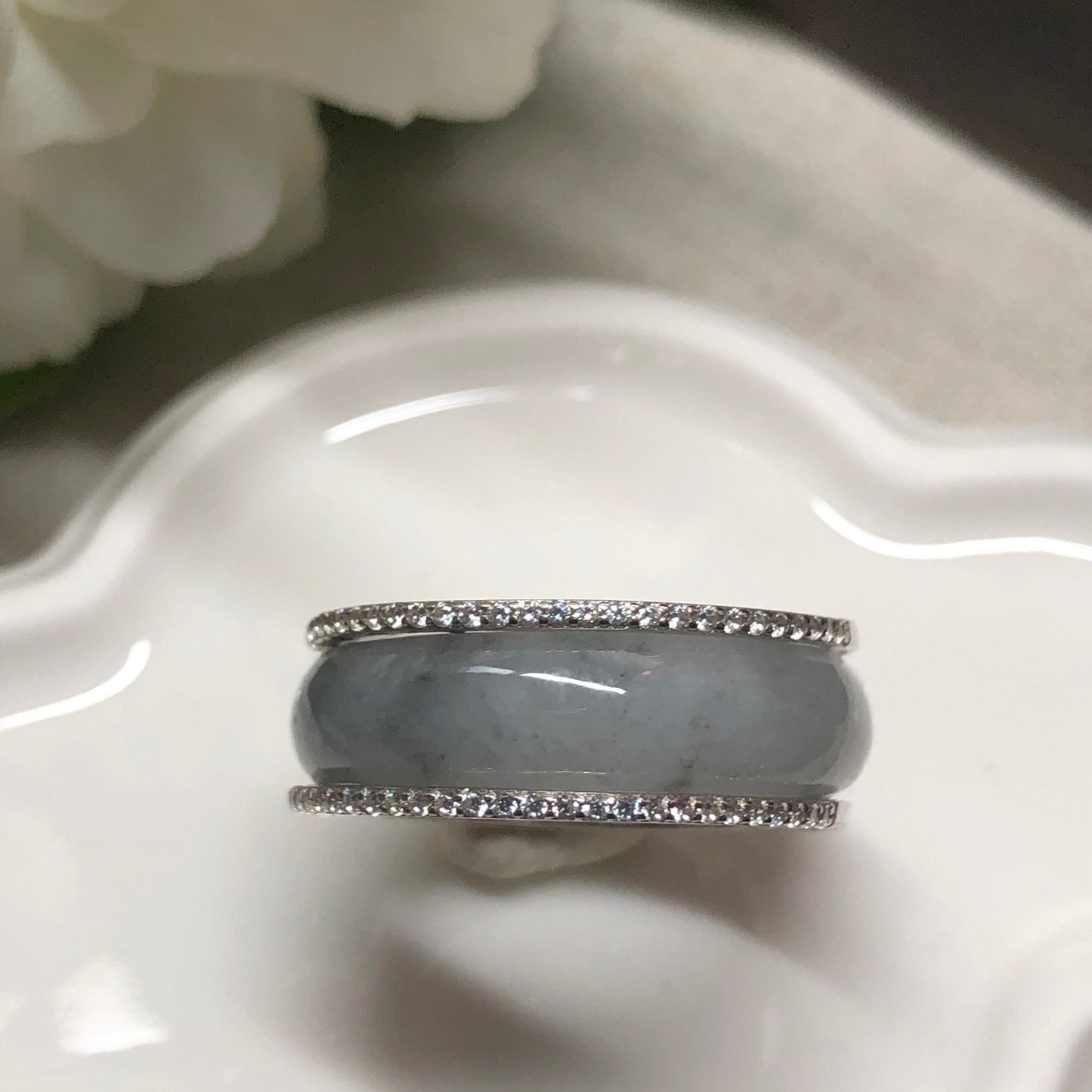 18.5 mm Grade A Wuji Jadeite Jade Ring Band with 925S Casing