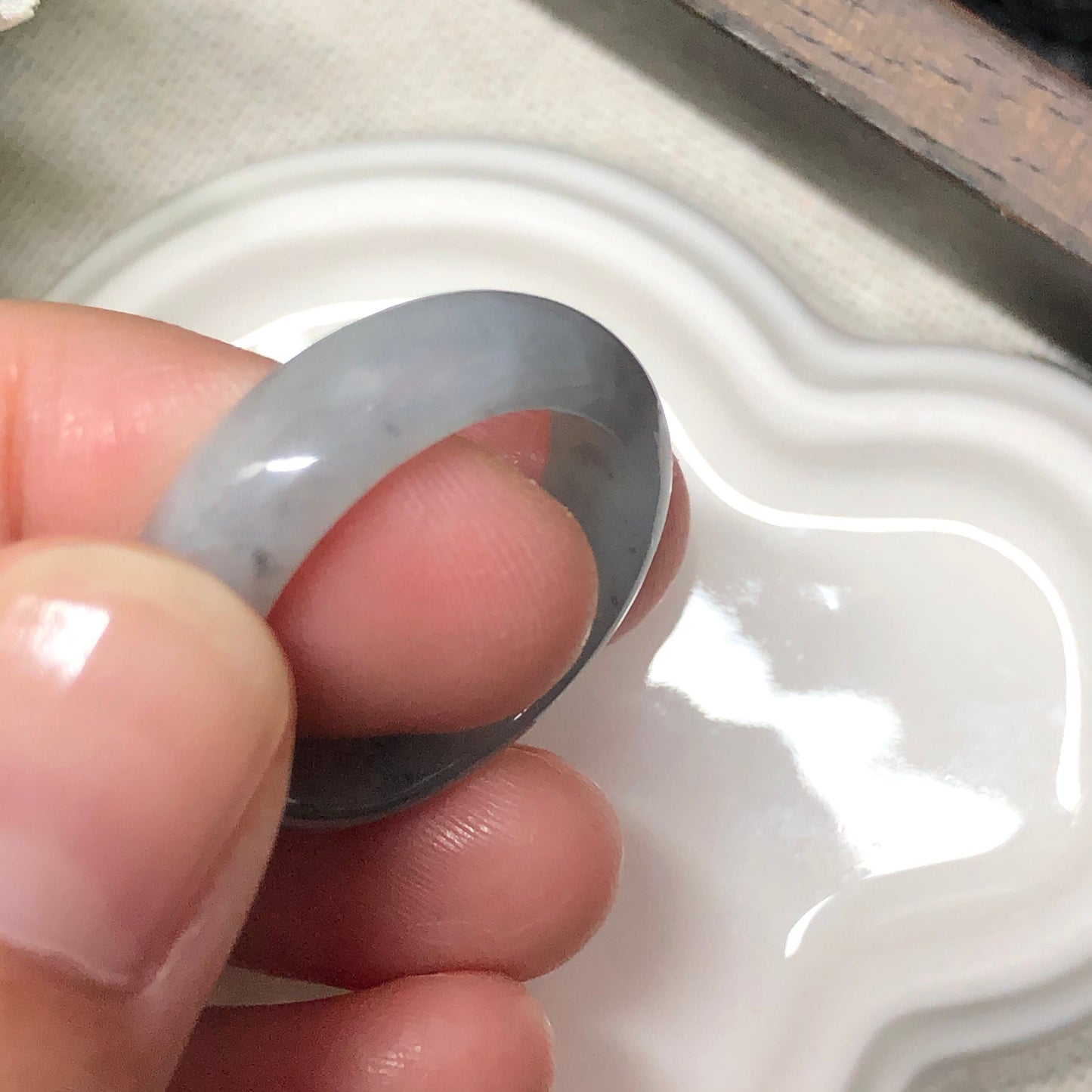 18.5 mm Grade A Wuji Jadeite Jade Ring Band with 925S Casing
