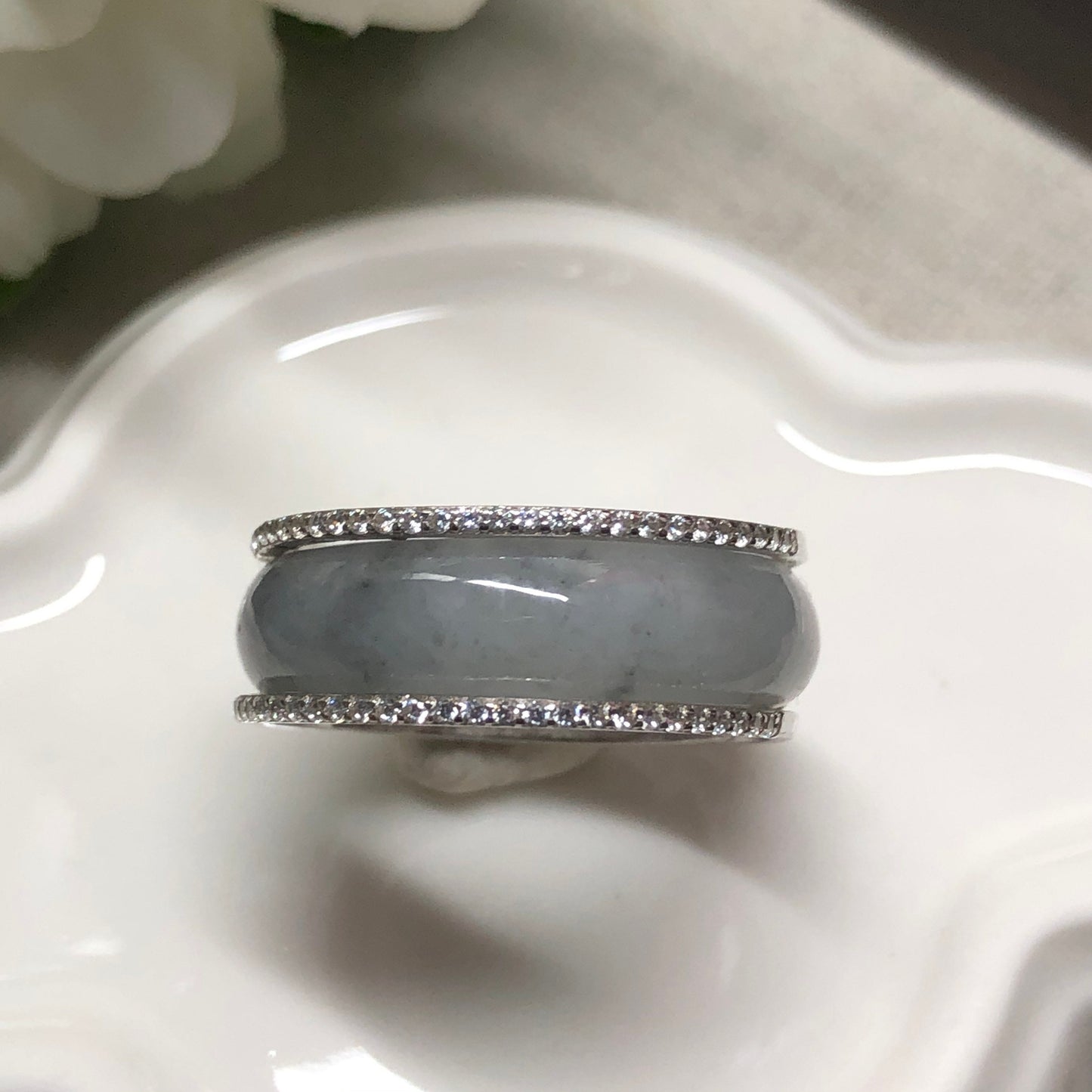 18.5 mm Grade A Wuji Jadeite Jade Ring Band with 925S Casing