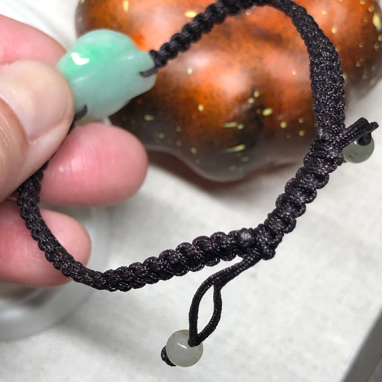 16.7 mm Grade A carved Green Flower Jade Jadeite Bracelet tie knot bracelet One Size