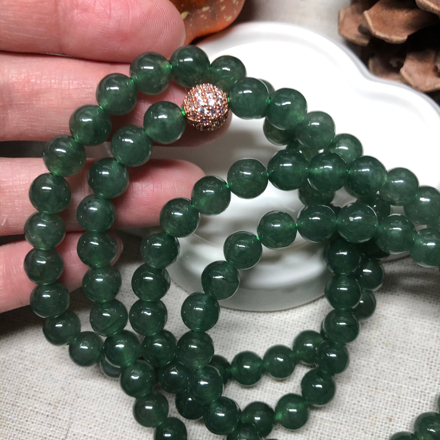 7.3 mm Grade A Icy Green Bead Bracelet 7.3 mm x 108 bead bracelet
