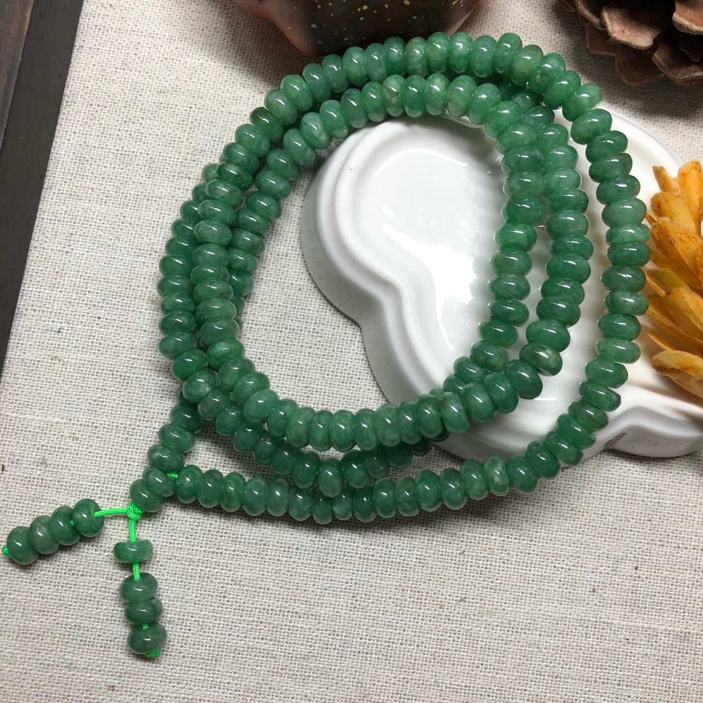 Reserved: 6.1 mm Grade A Icy Glutinous Green Jadeite Jade Flat Bead Bracelet