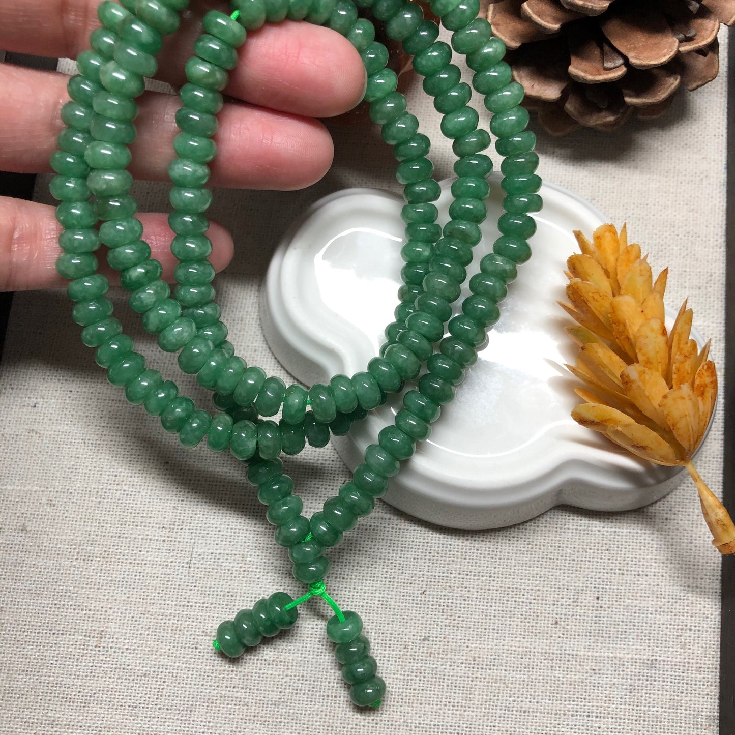 Reserved: 6.1 mm Grade A Icy Glutinous Green Jadeite Jade Flat Bead Bracelet