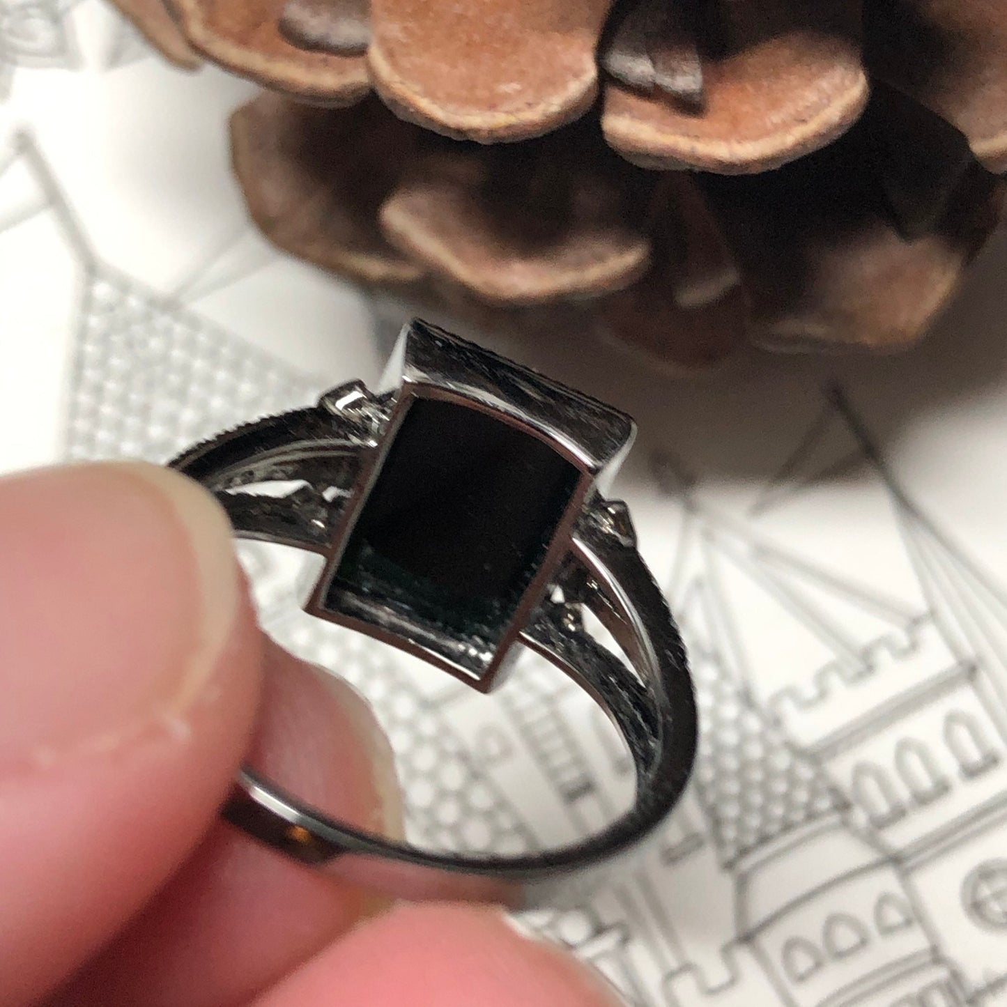 Reserved: Myanmar Jadeite Jade Icy Black Jadeite Omphacite Ring 18K black gold