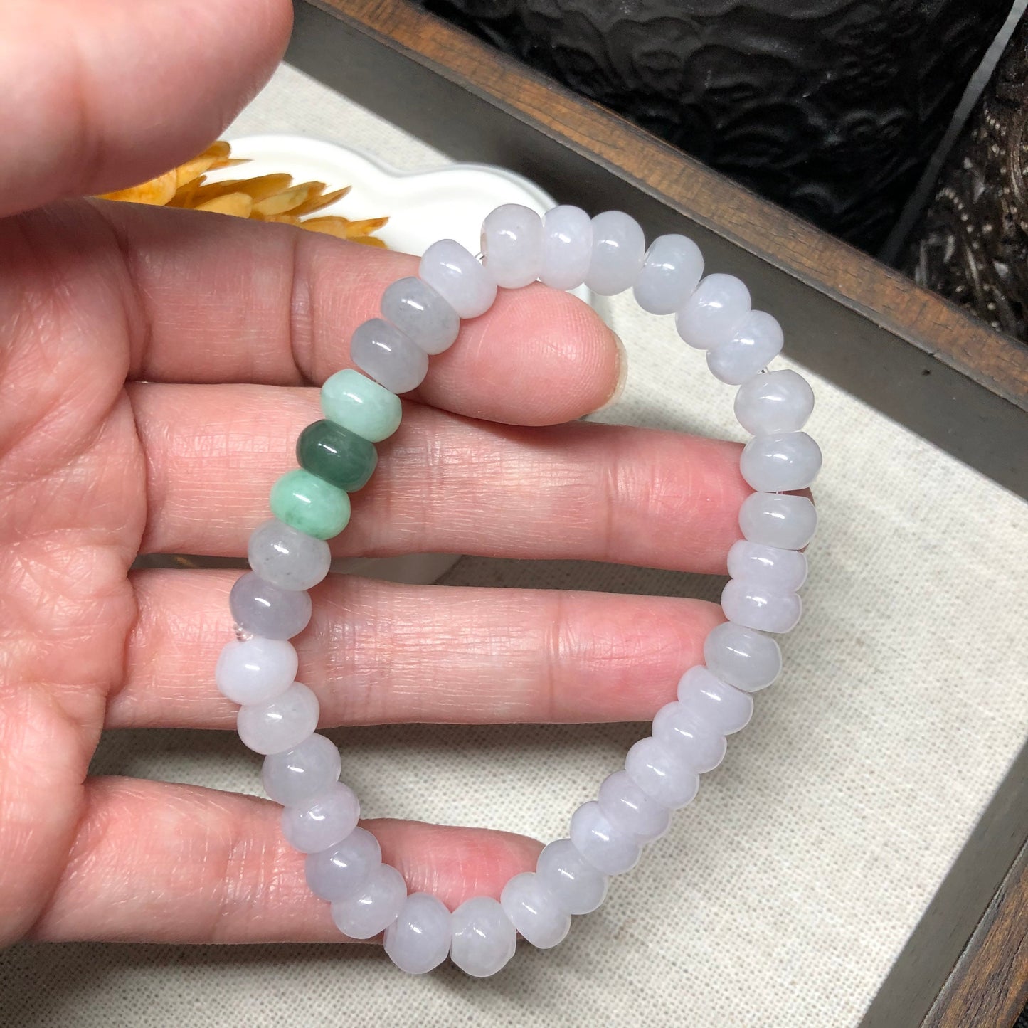 8 mm Grade A Icy Glutinous Lavender Assorted Jadeite Jade Bead Bracelet 35 pcs.