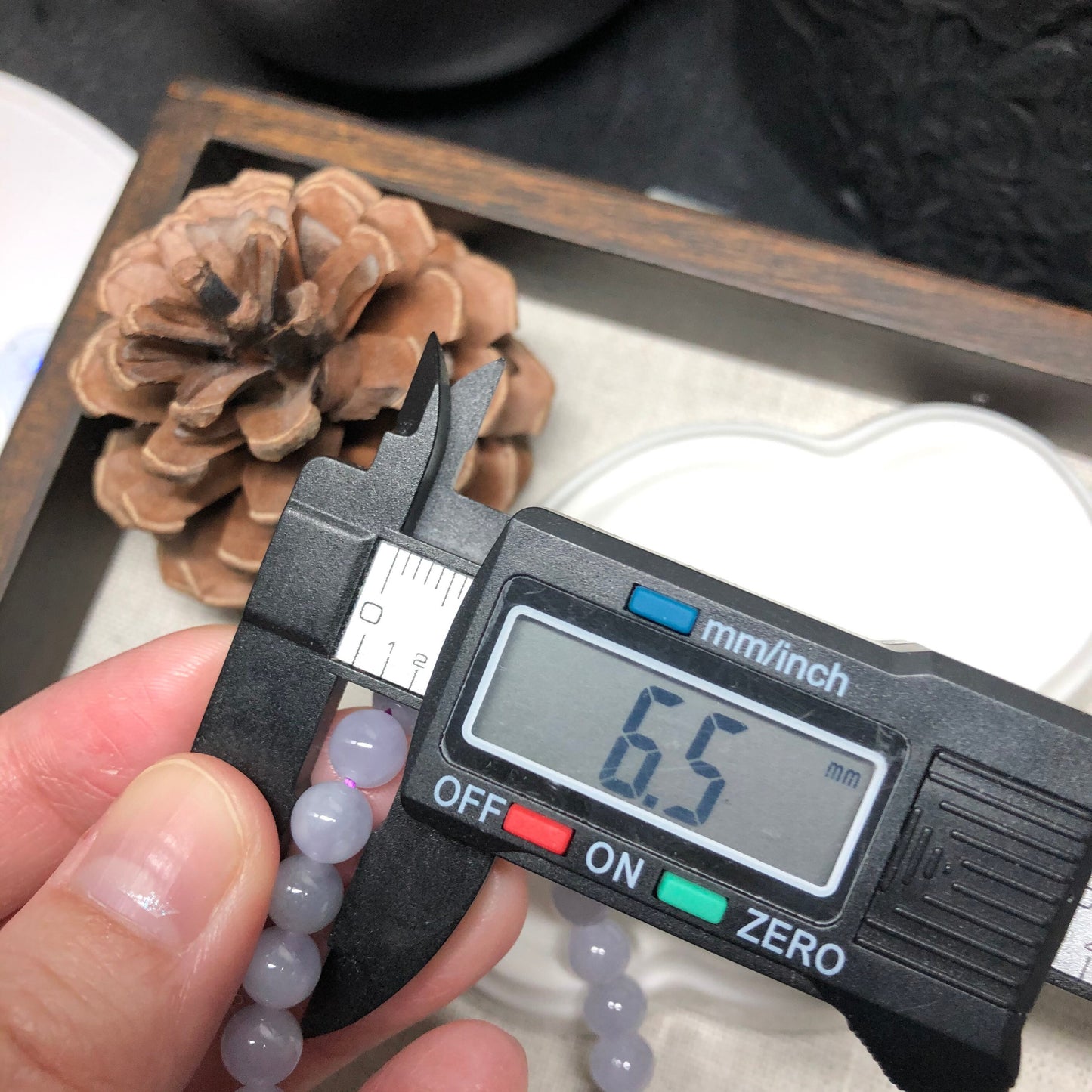 RESERVED 6.5 mm Grade A Icy Glutinous Lavender Round Jadeite Jade Bead Bracelet 27 pcs.