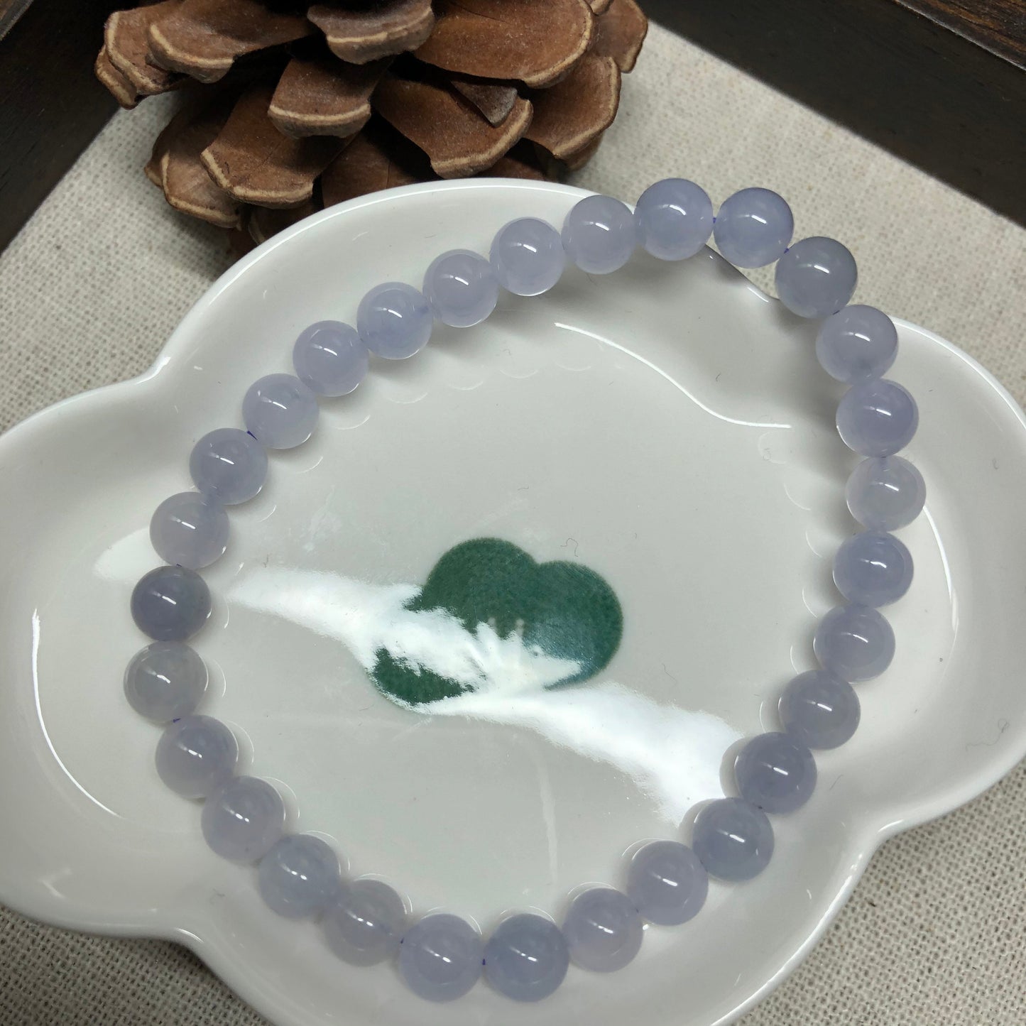 RESERVED: 6.5 mm Grade A Icy Glutinous Lavender Round Jadeite Jade Bead Bracelet 29 pcs.