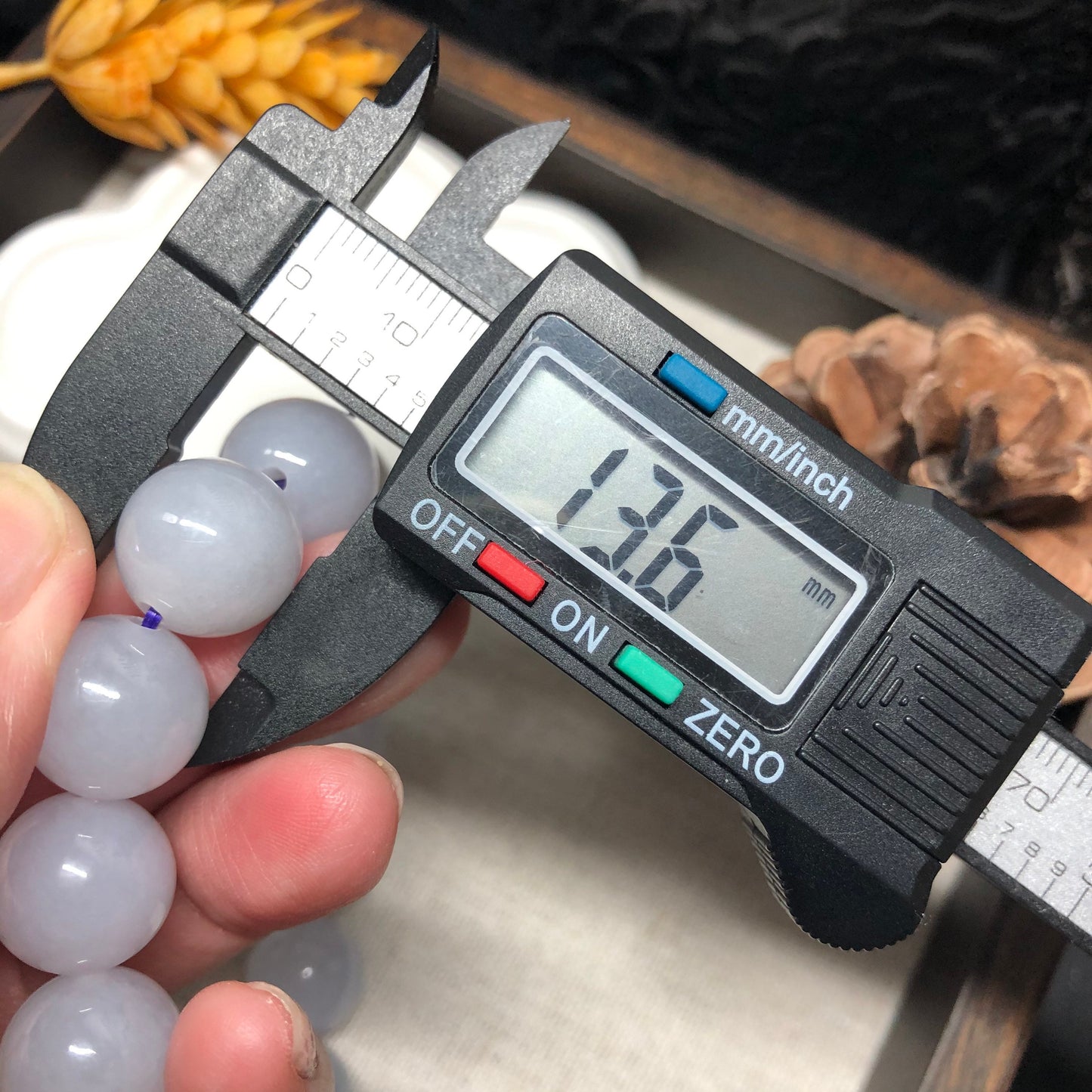13.6 mm Grade A Big Icy Glutinous Light Lavender Jadeite Jade Bead Bracelet 16 pcs.