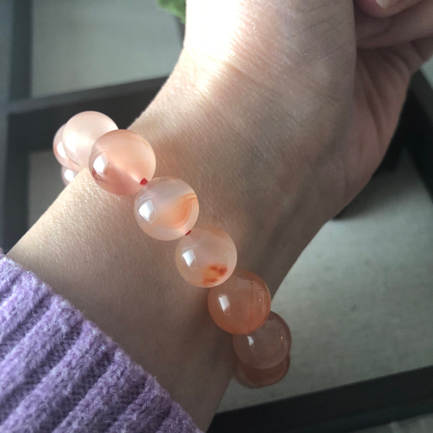 NEW Red Agate Grade A Natural Bead Bracelet Health Circulation Pink Tone