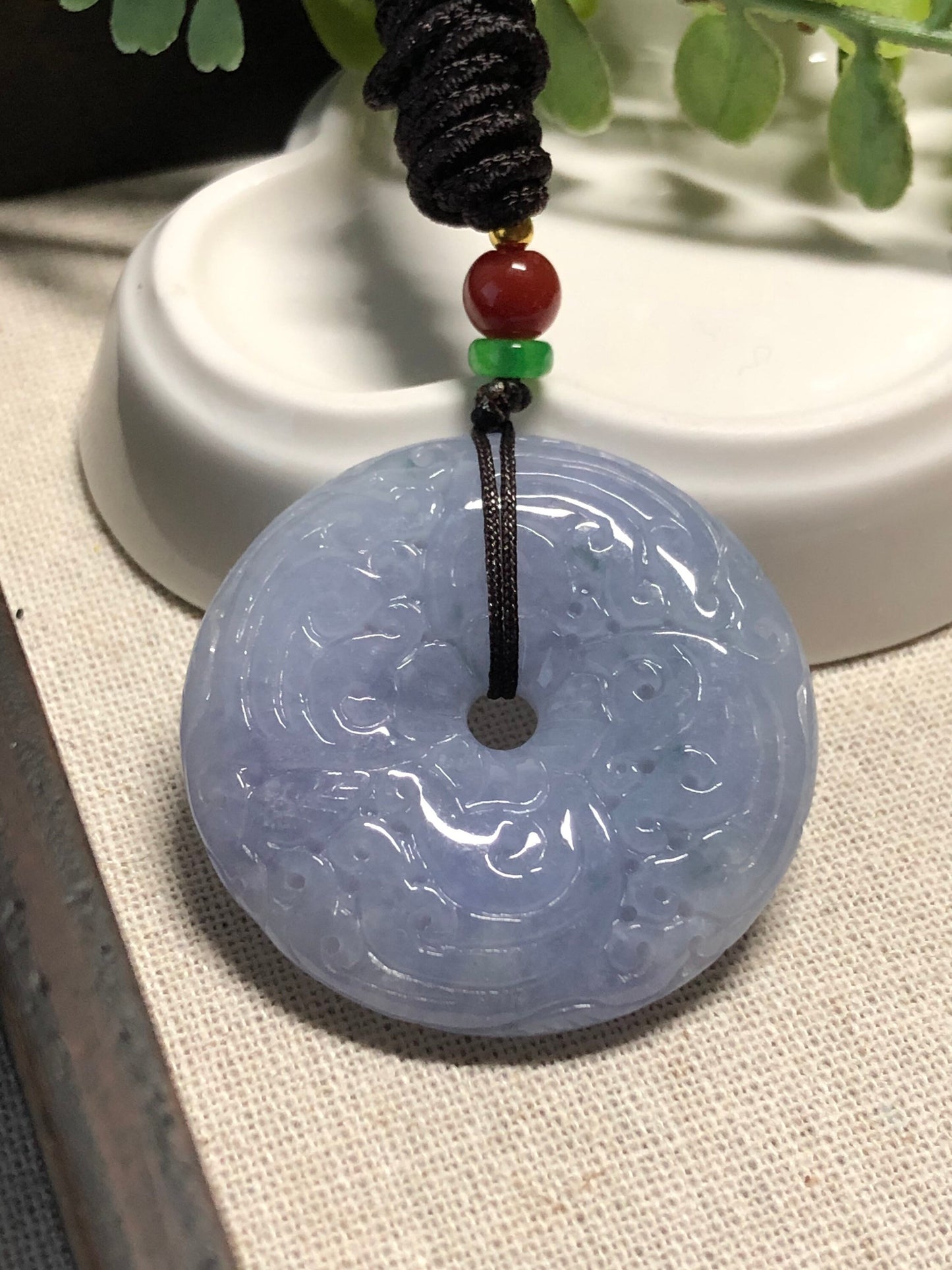 SALE 39.7 mm Certified Myanmar Grade A Lavender Asian Carved Peace Donut Pendant NEW