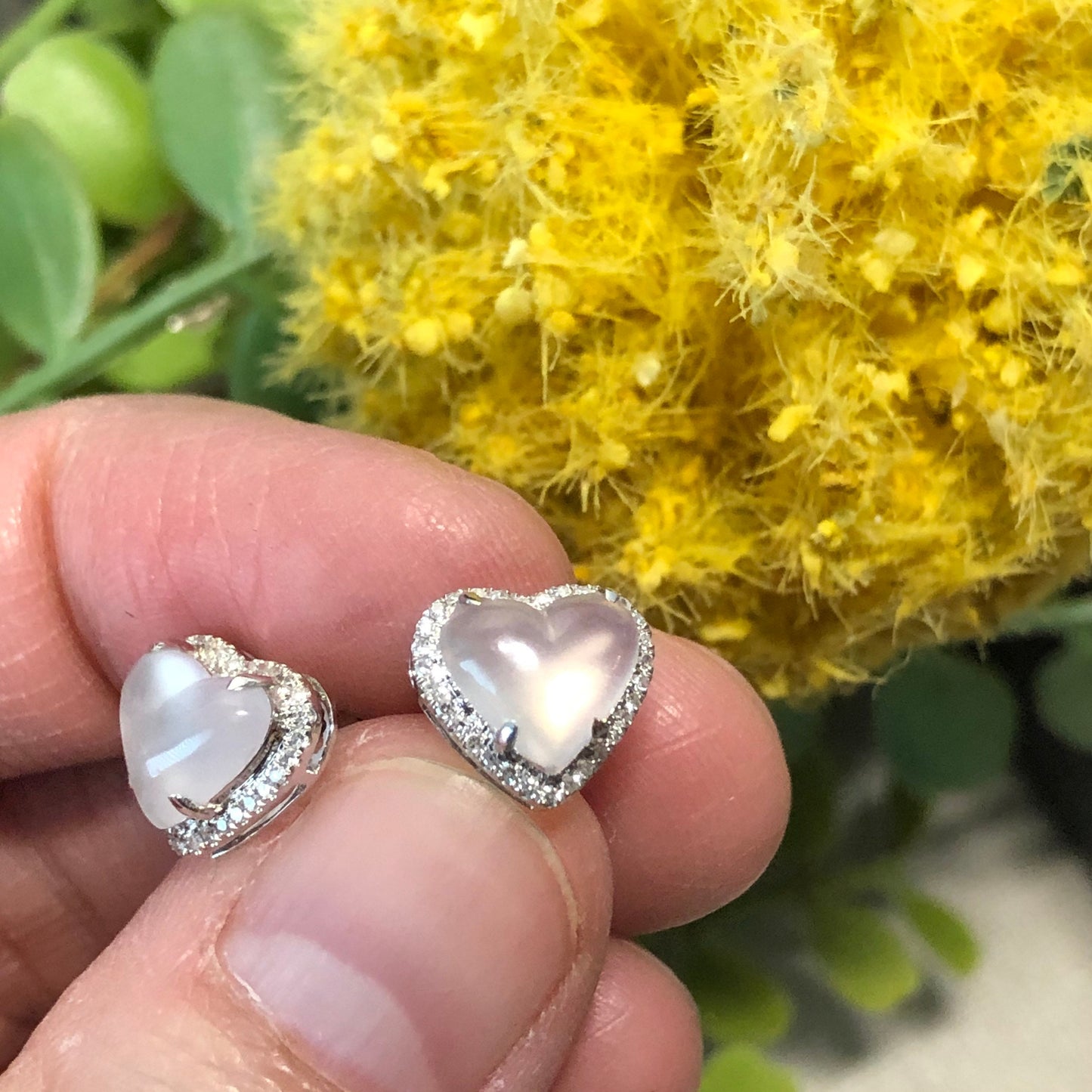 RESERVED: Grade A 3D Icy Glow Jadeite Jade Heart 18K White Gold Earring Diamonds