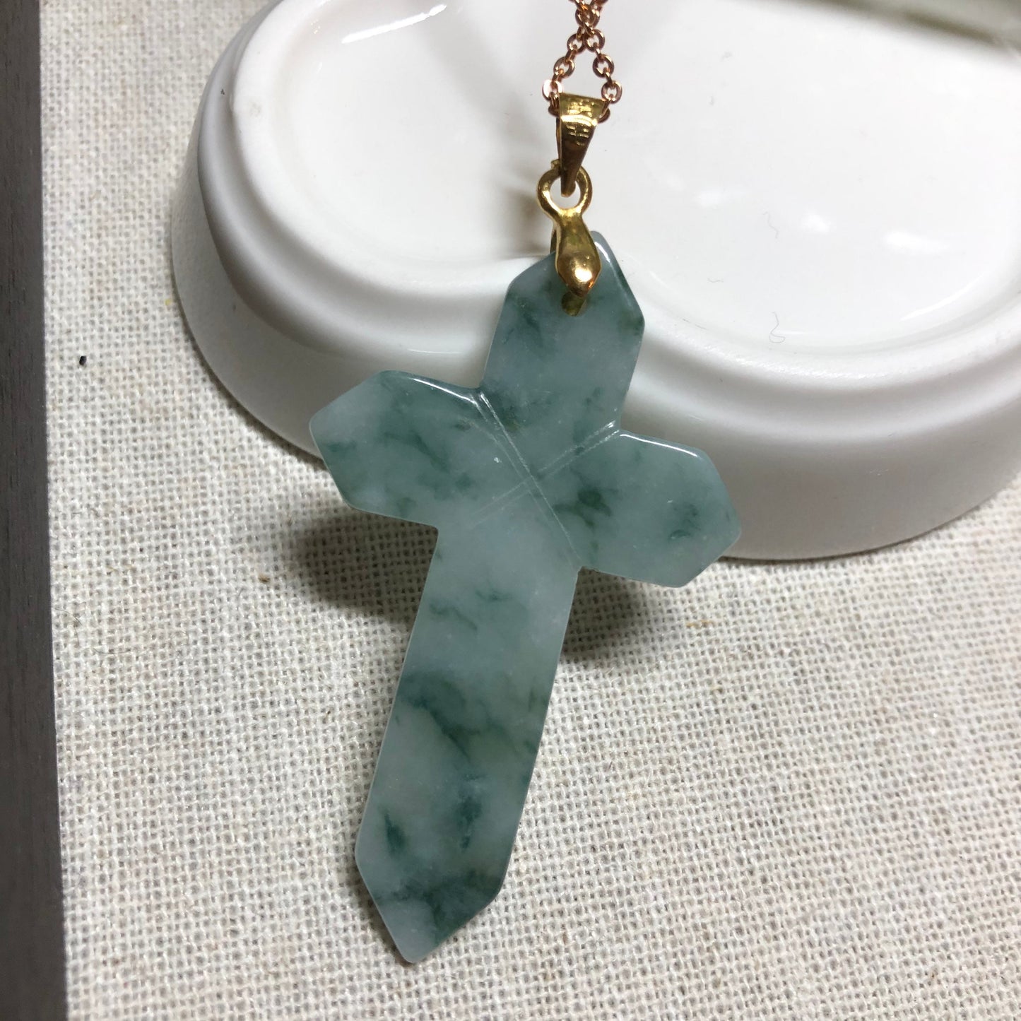 Reserved: 48.6 mm Grade A Green Float Flowers Jadeite Jade Cross with 925 sterling gold buckle necklace