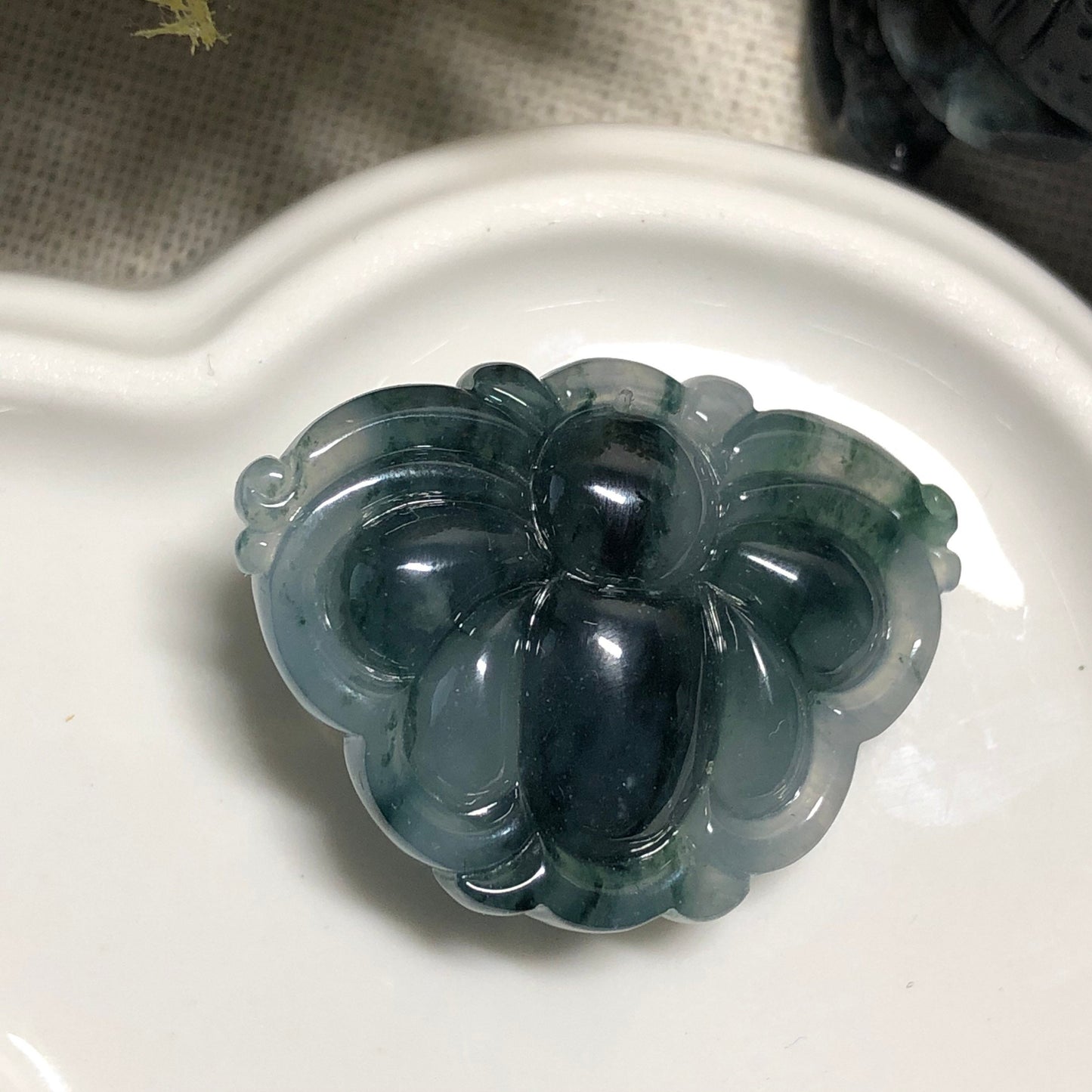 SALE: 28.5 mm Grade A Icy Dark Green Wuji Carved Bat Jadeite Jade Pendant