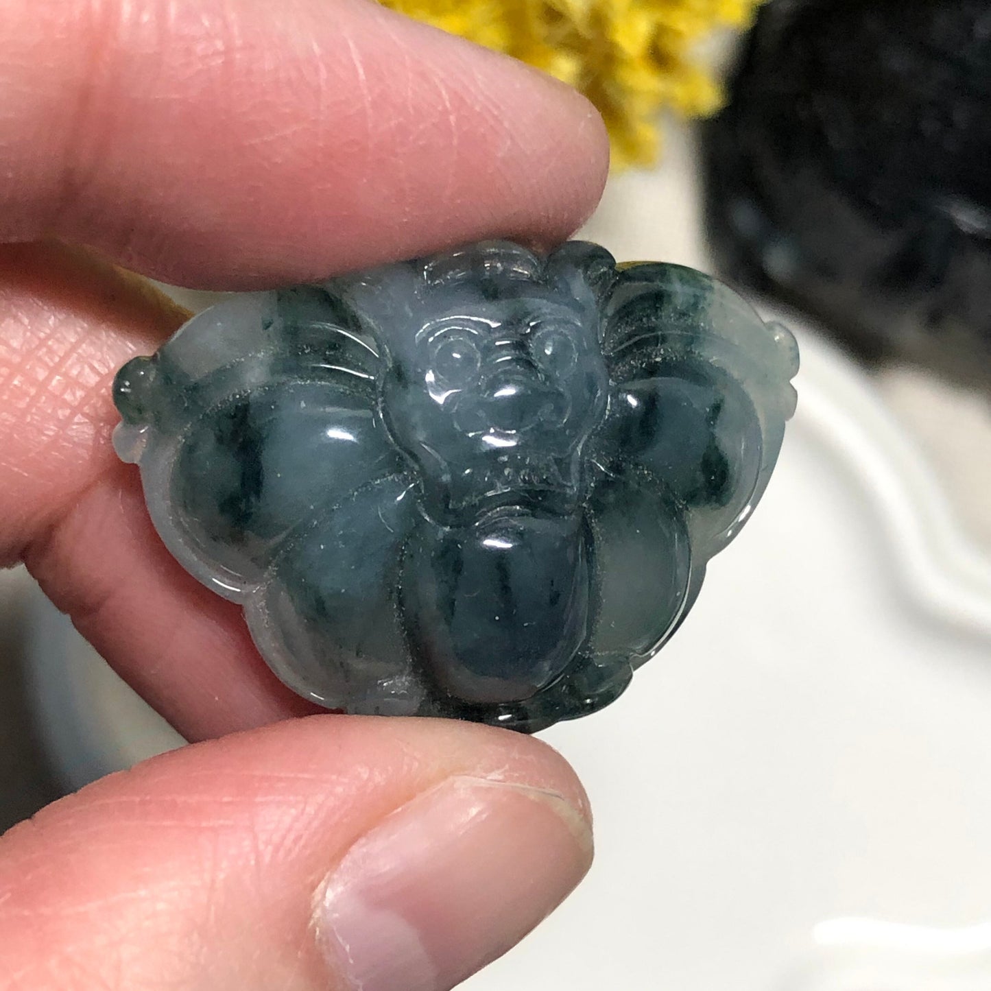 SALE: 28.5 mm Grade A Icy Dark Green Wuji Carved Bat Jadeite Jade Pendant