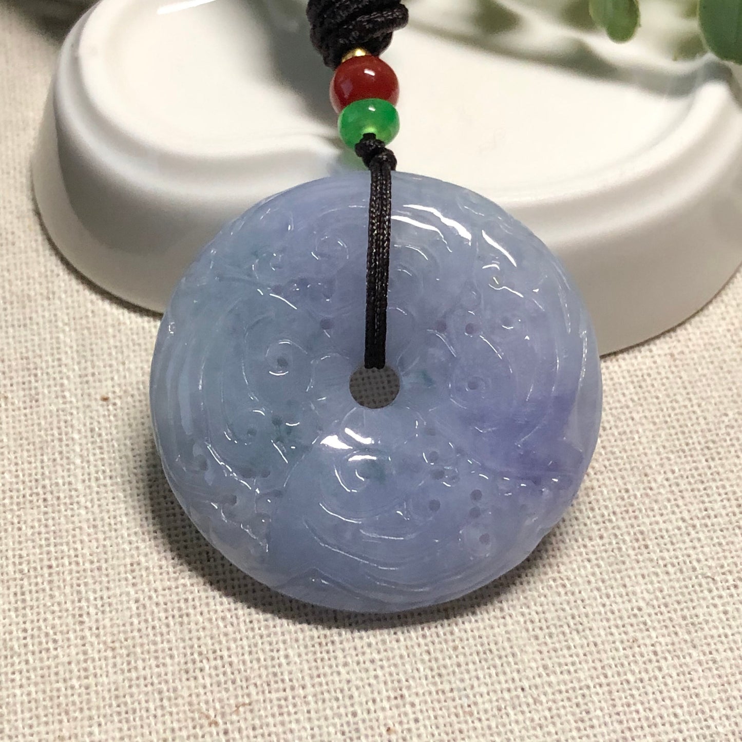 SALE 39.7 mm Certified Myanmar Grade A Lavender Asian Carved Peace Donut Pendant NEW