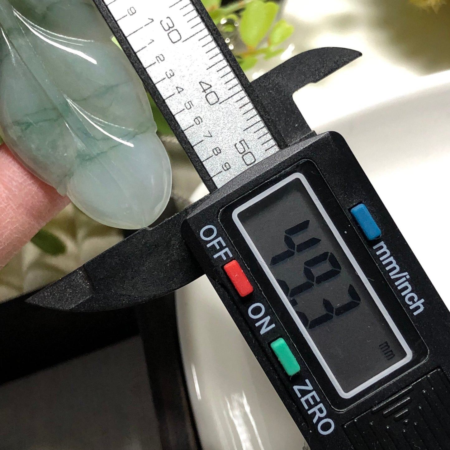 SALE 49.3 mm Grade A Green Float Gradient Lines Jadeite Jade Big Leaf with 925 sterling silver buckle