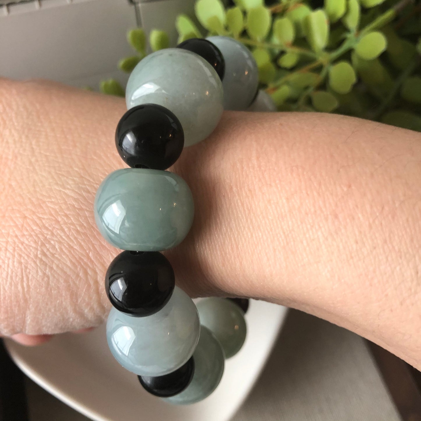 Sale: 17.2 mm Grade A Myanmar Huge Big Icy Green Bead Jadeite Jade Bracelet 9pcs beads
