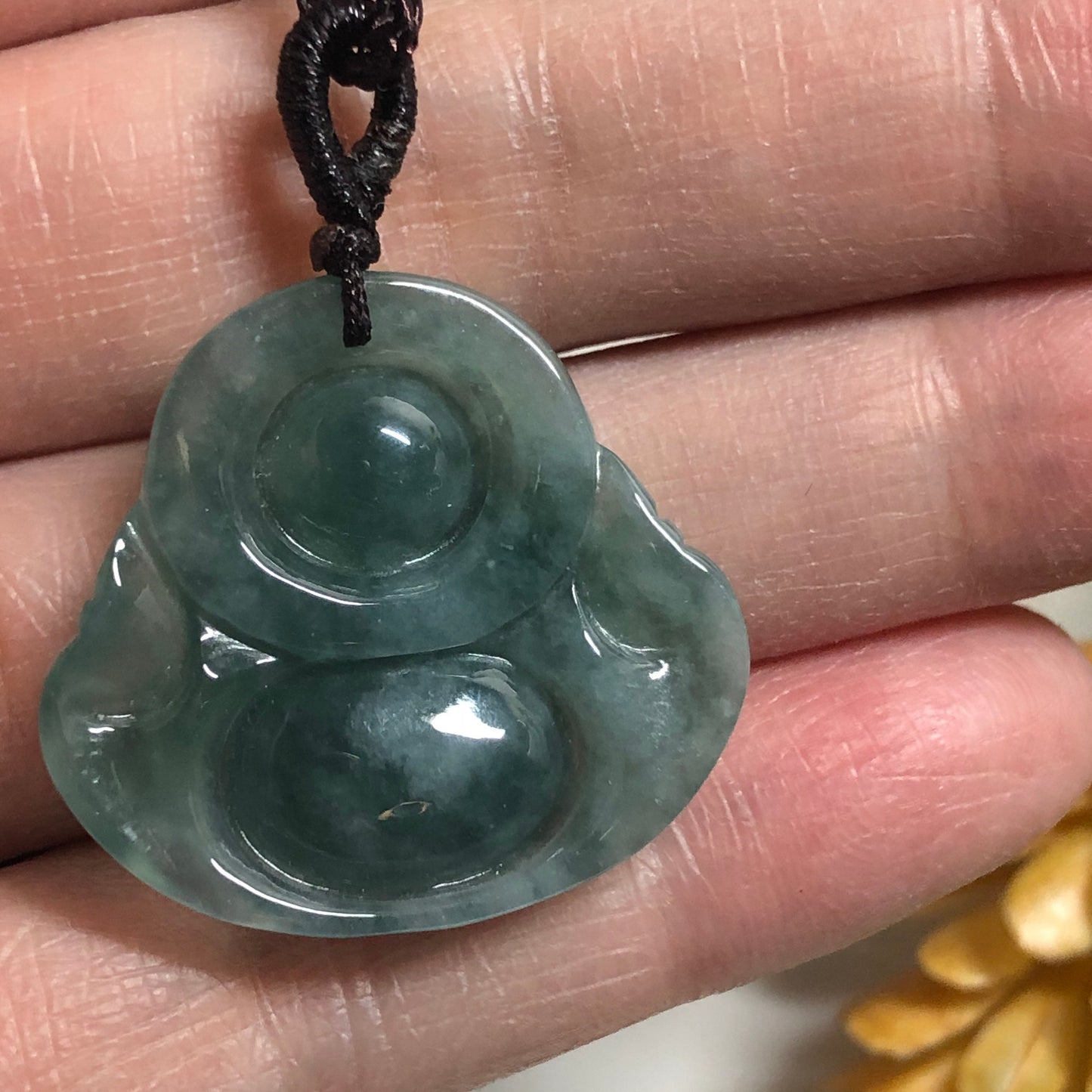 24.9 mm Grade A Jadeite Jade Carved Icy Earthy Green Buddha Pendant Keychain