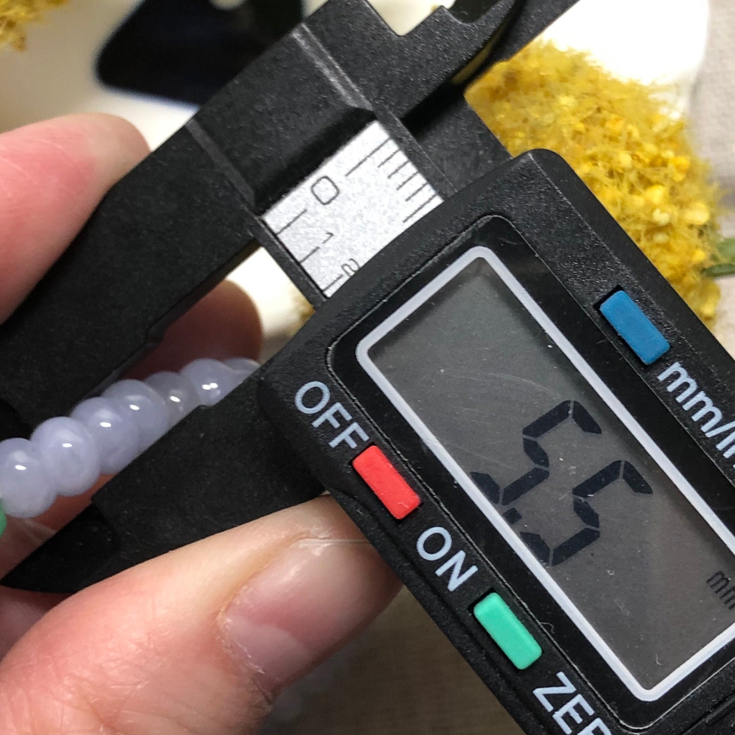 5.4 mm Grade A Icy Green Lavender Jadeite Jade Bead Bracelet 49 pcs.