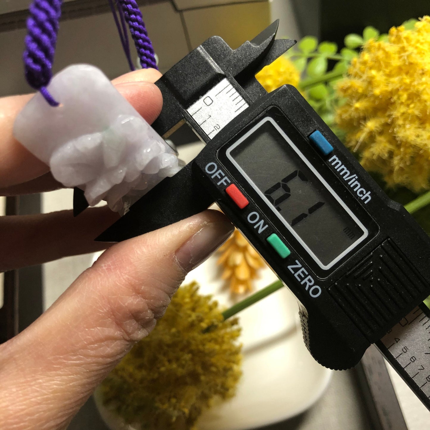 51.6mm Grade A Lavender carved floral Jadeite Jade Bracelet