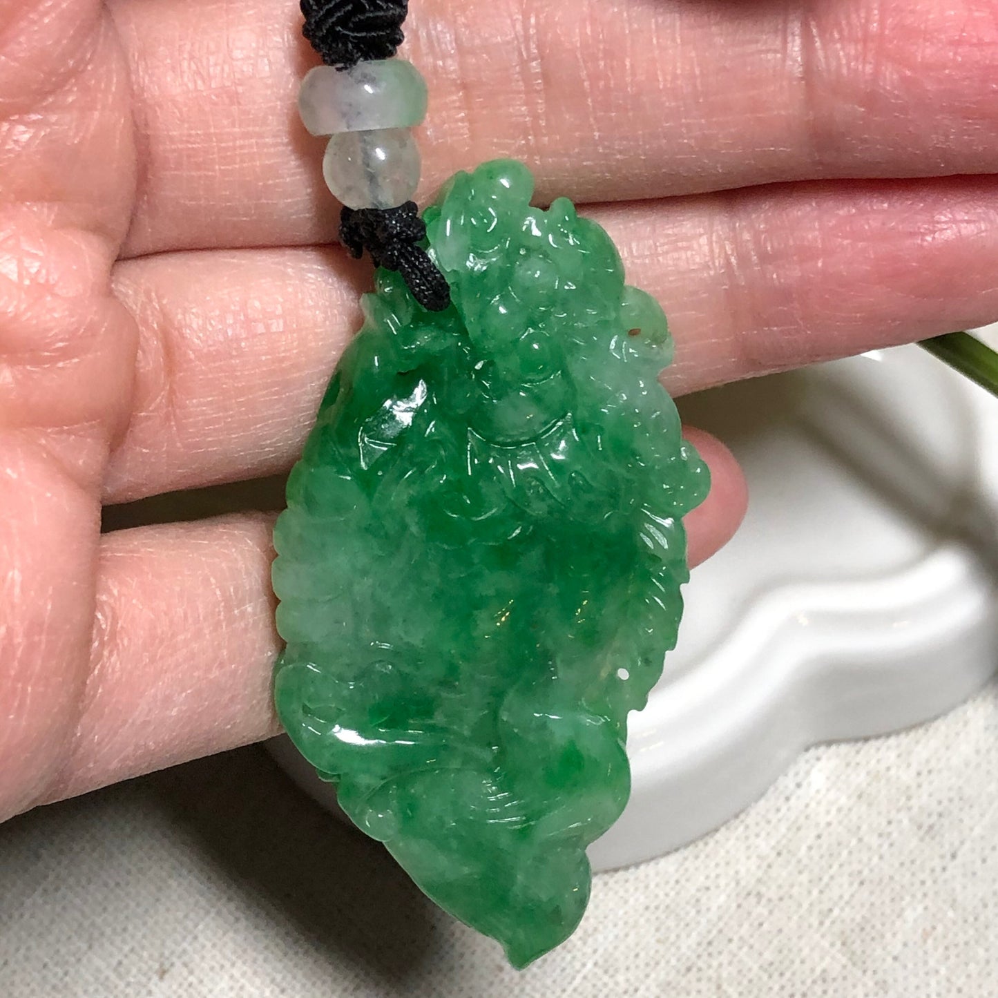 56 mm Certified Grade A Yang Green Carved Dragon Fish Pendant NEW
