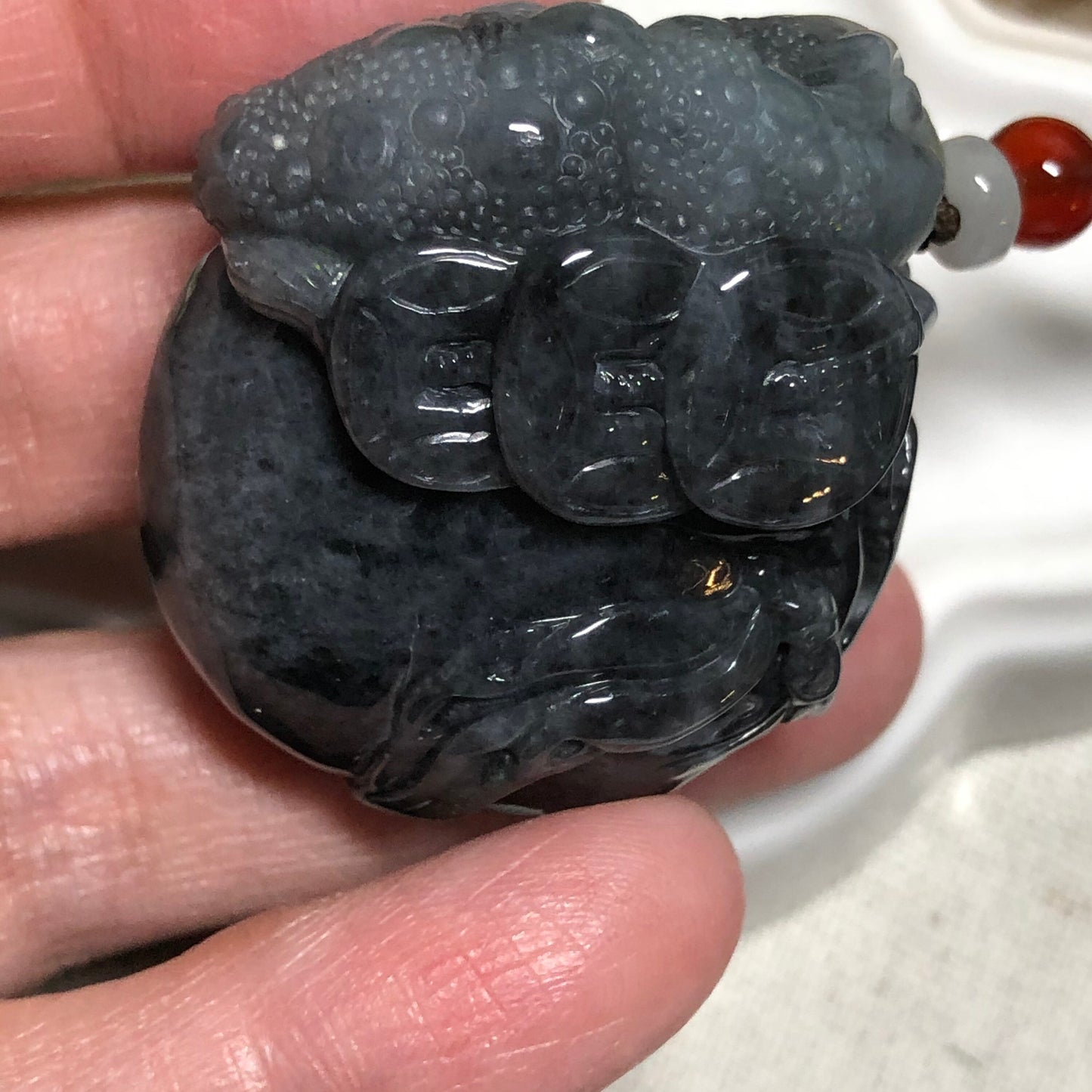 SALE: 35.7 mm Certified Grade A Wuji Black Carved 3 legged toad Pendant NEW
