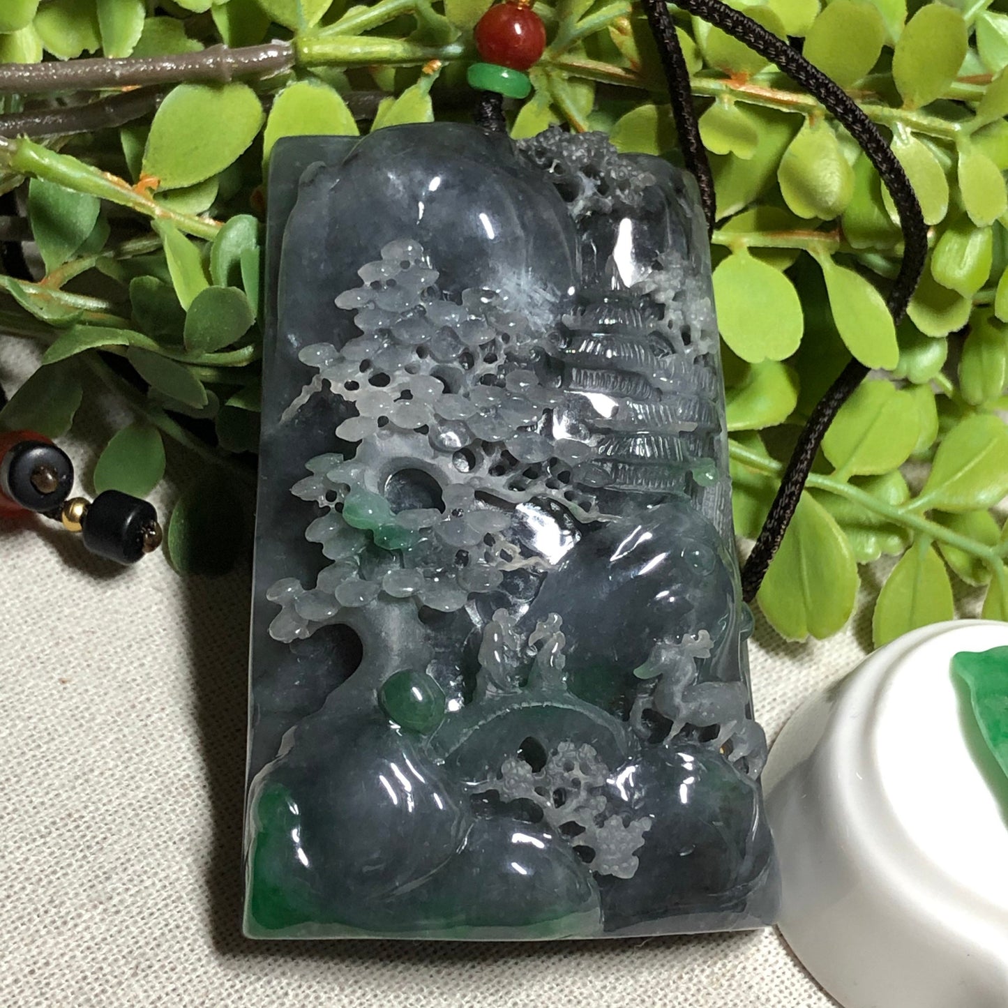 RESERVED: 72.6 mm Certified Grade A Wuji Black Carved Landscape mountain trees Pendant Display