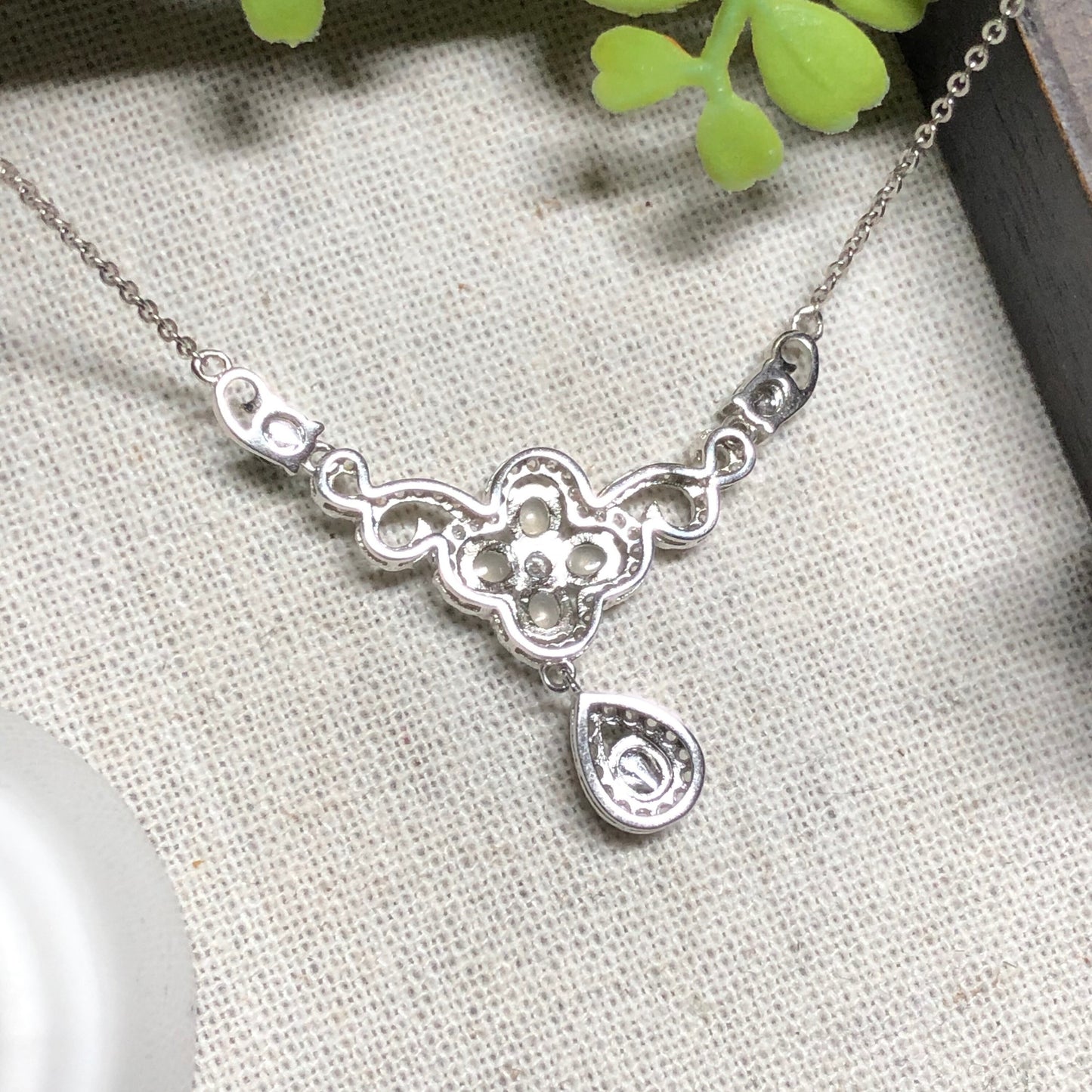 GRADE A Mini Cabochon Floral Drop Jadeite Jade Pendant 925K Silver