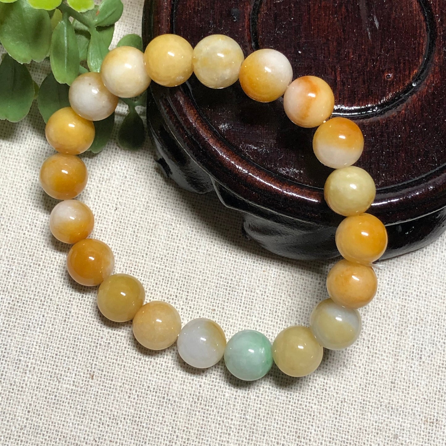 10mm Grade A Moist Assorted Yellow Green Jade Jadeite Beaded Bracelet 20pcs.