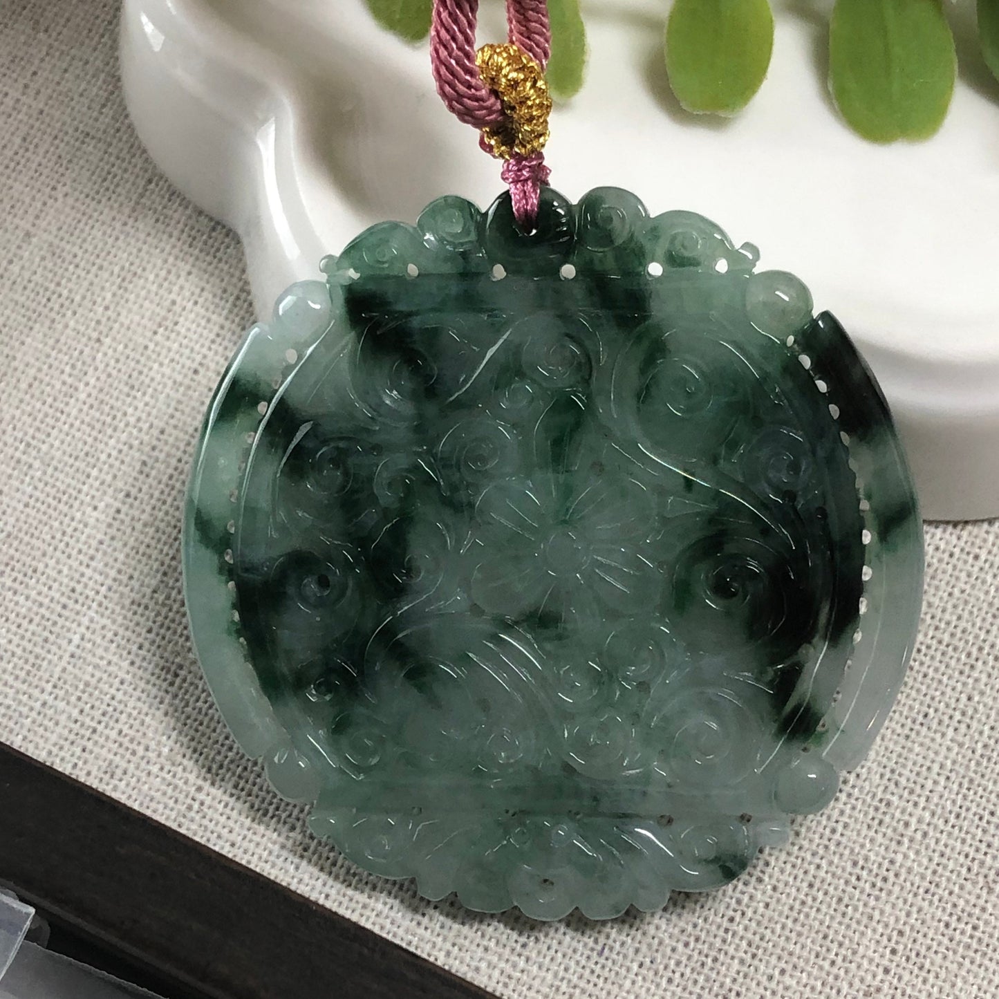 RESERVED: 50 mm Myanmar Grade A Green Moss Peace Donut Jade Jadeite Pendant