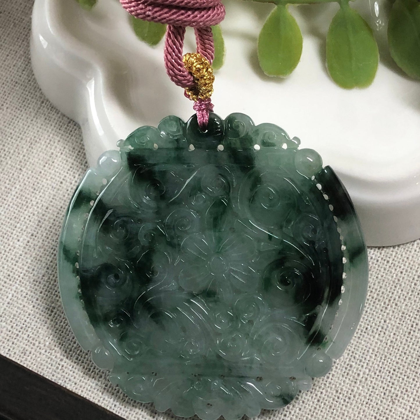 RESERVED: 50 mm Myanmar Grade A Green Moss Peace Donut Jade Jadeite Pendant