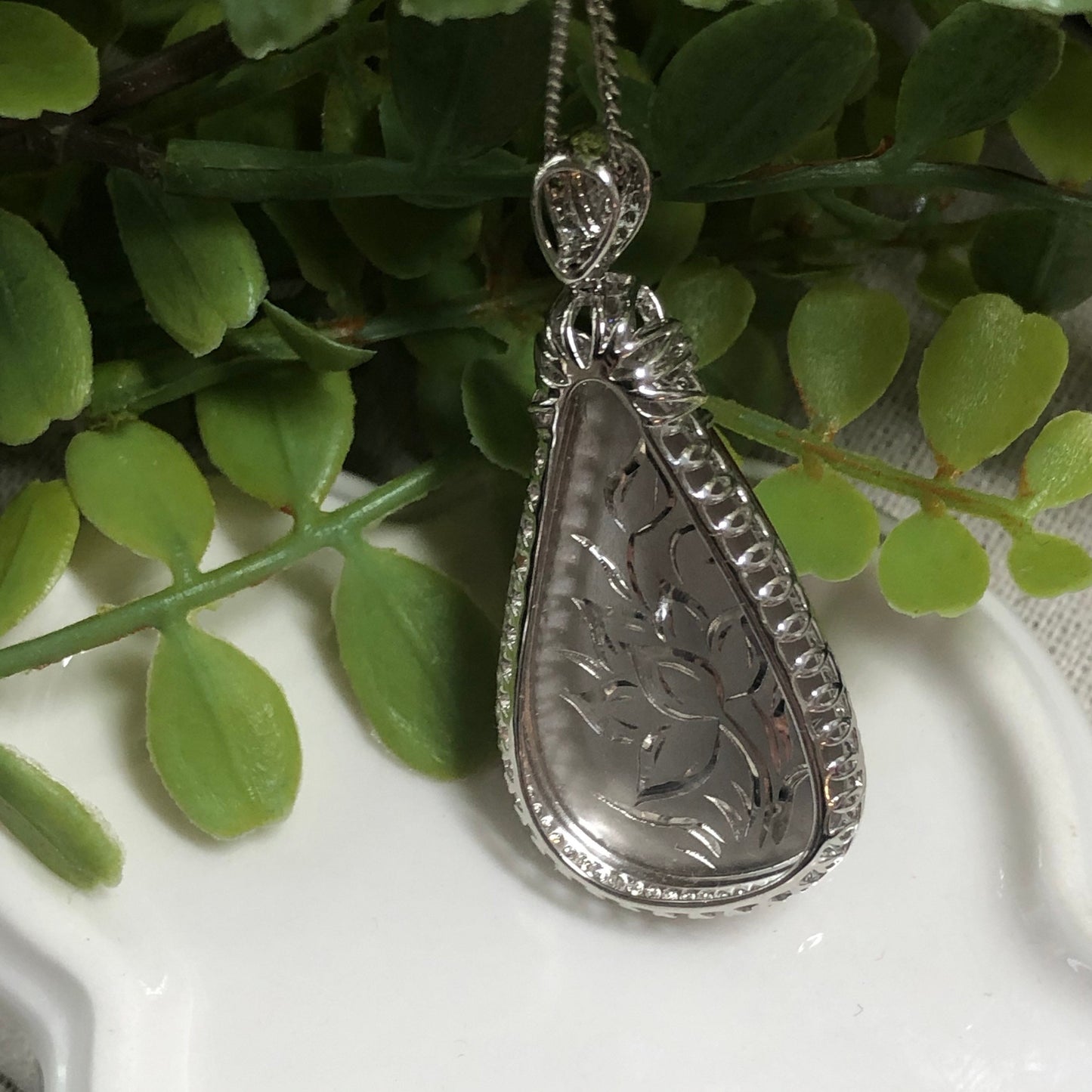 SOLD OUT: 43.8mm Grade A Red Brown Jadeite Jade Water Drop Pendant 18K White Gold Diamonds