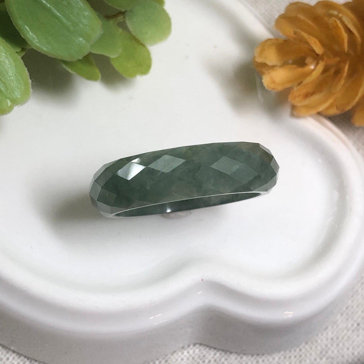 NEW Certified Myanmar Grade A Icy Jadeite Jade Blue Green Diamond Cut Band Ring