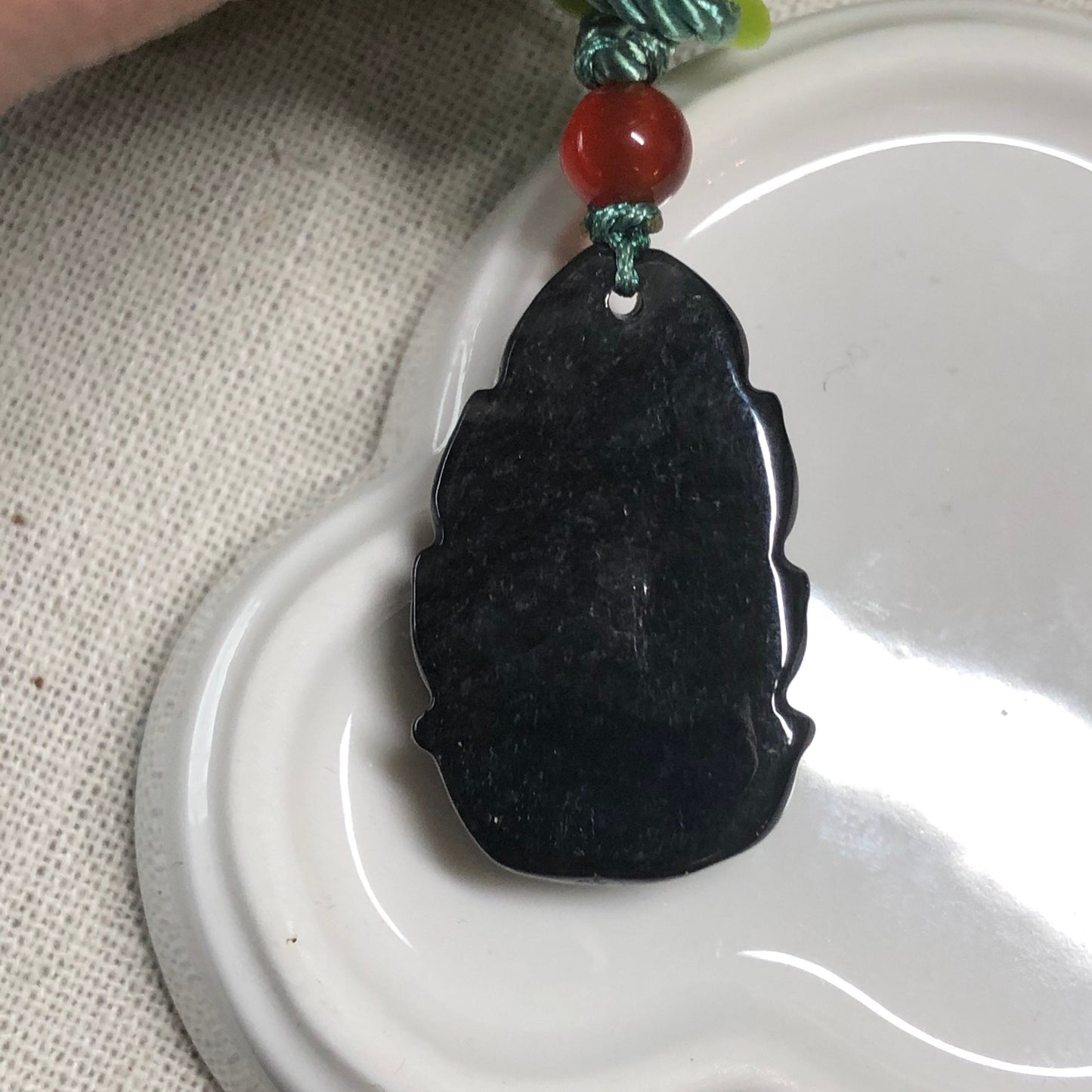 Carved Fox Grade A Wuji Black Jadeite Jade Pendant Display