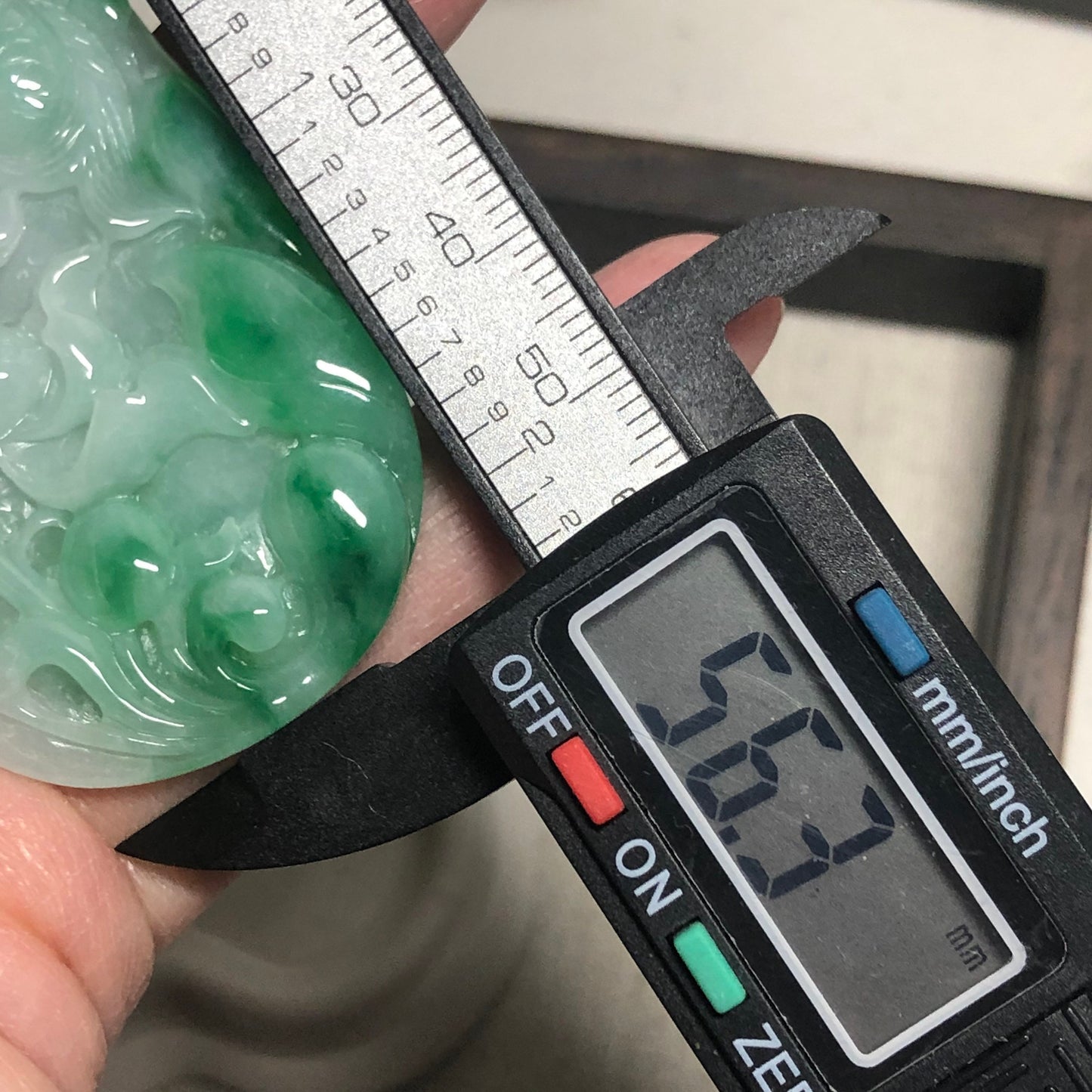 56.3 mm Myanmar Grade A Green Moss Carved Lotus Flower Fish Jade Jadeite Pendant