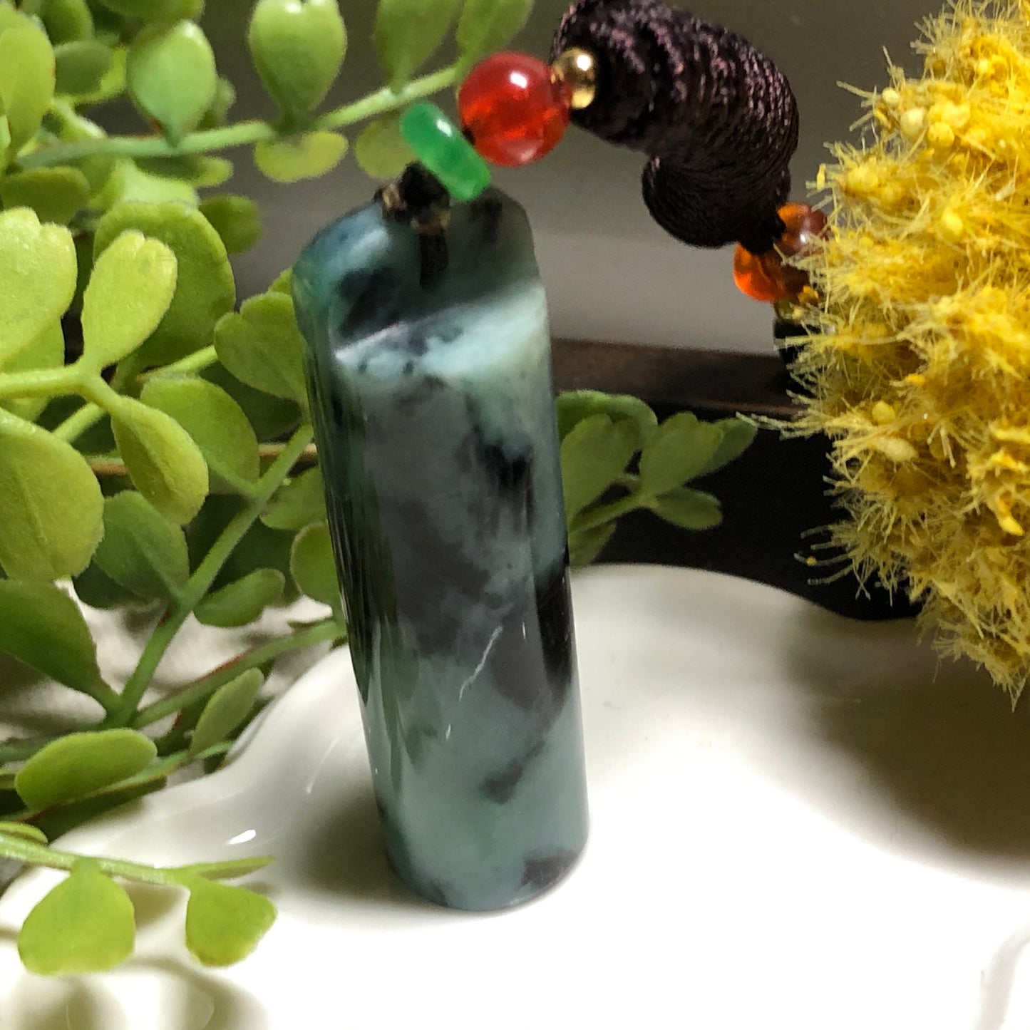 47.1mm Grade A Green Wuji Round Pole Jadeite Jade Glutinous Pendant NEW
