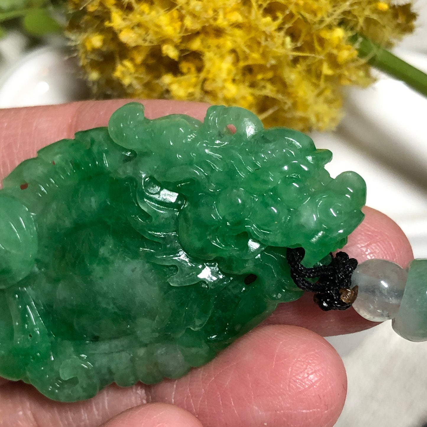 56 mm Certified Grade A Yang Green Carved Dragon Fish Pendant NEW