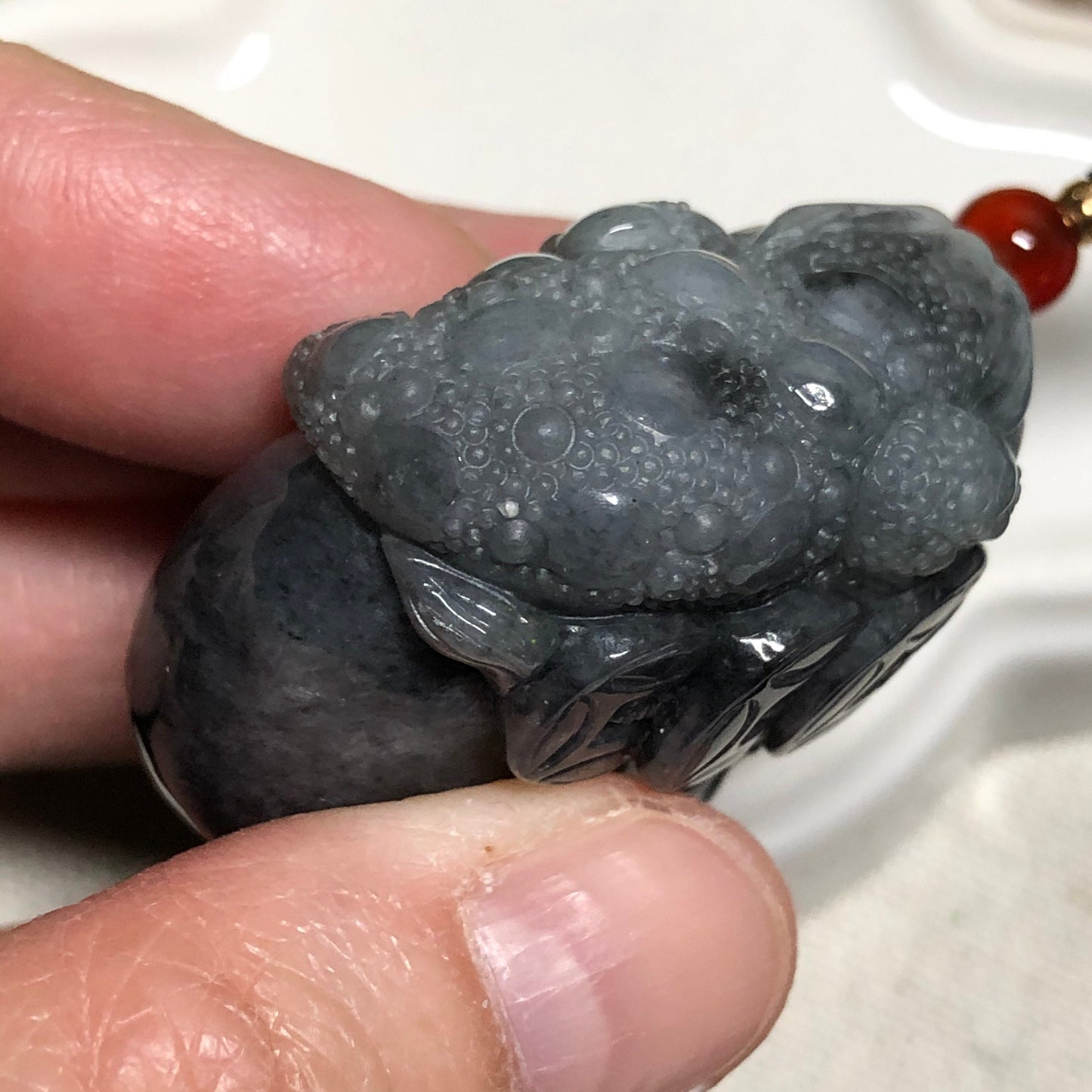 SALE: 35.7 mm Certified Grade A Wuji Black Carved 3 legged toad Pendant NEW