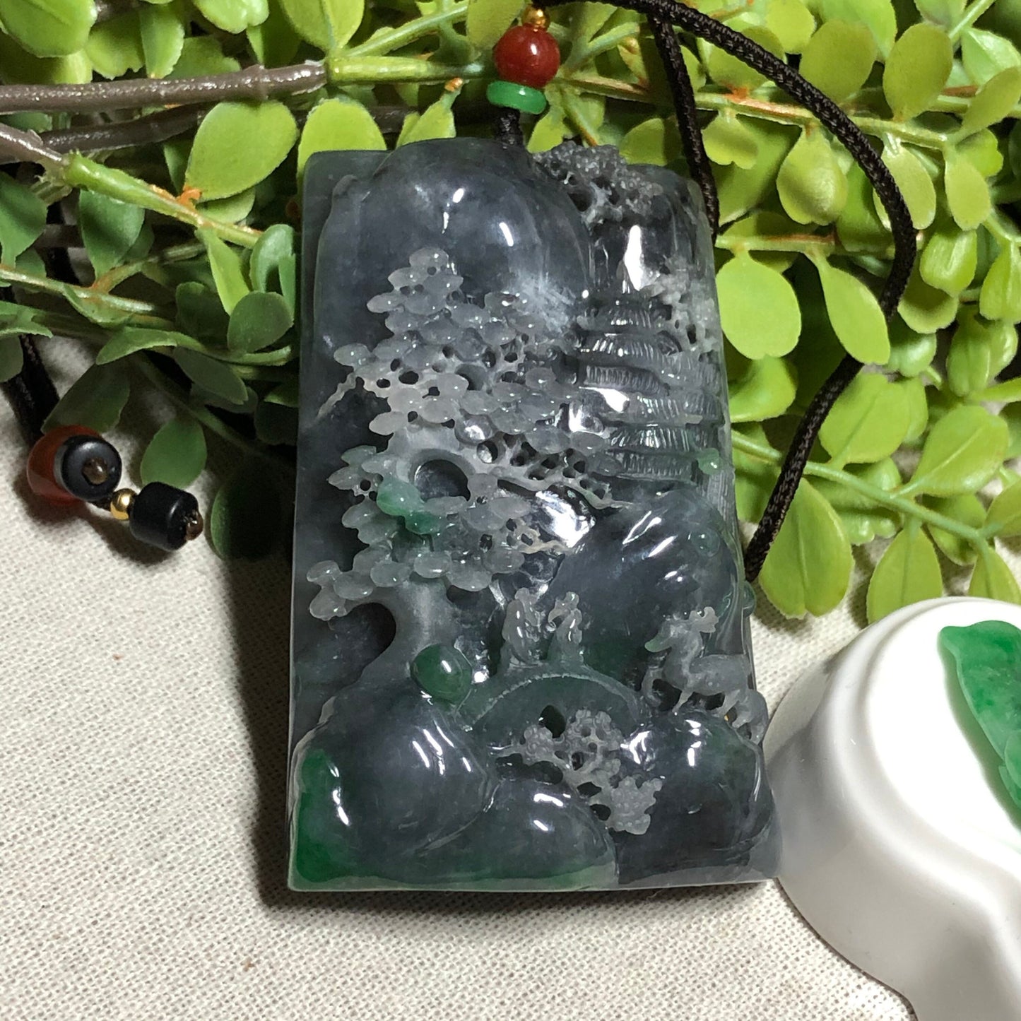 RESERVED: 72.6 mm Certified Grade A Wuji Black Carved Landscape mountain trees Pendant Display