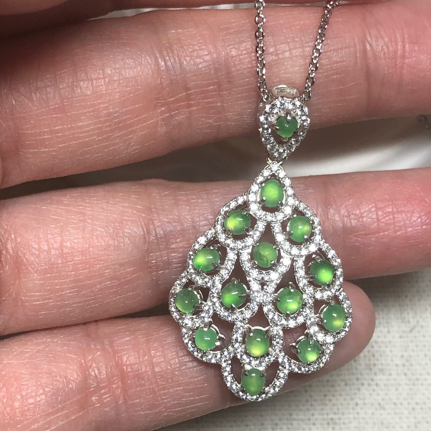 38.4mm Grade A Mini Cabochon Round Jadeite Jade Pendant Necklace 925K Silver