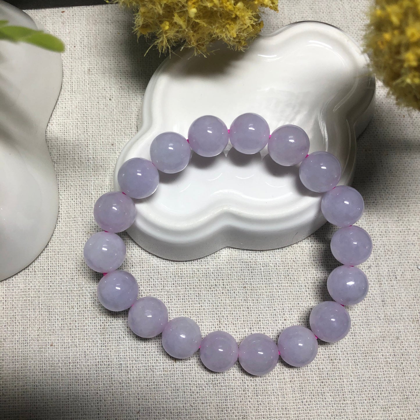 10 mm Certified Grade A Icy Lavender Jade Jadeite Bead Bracelet 18pcs