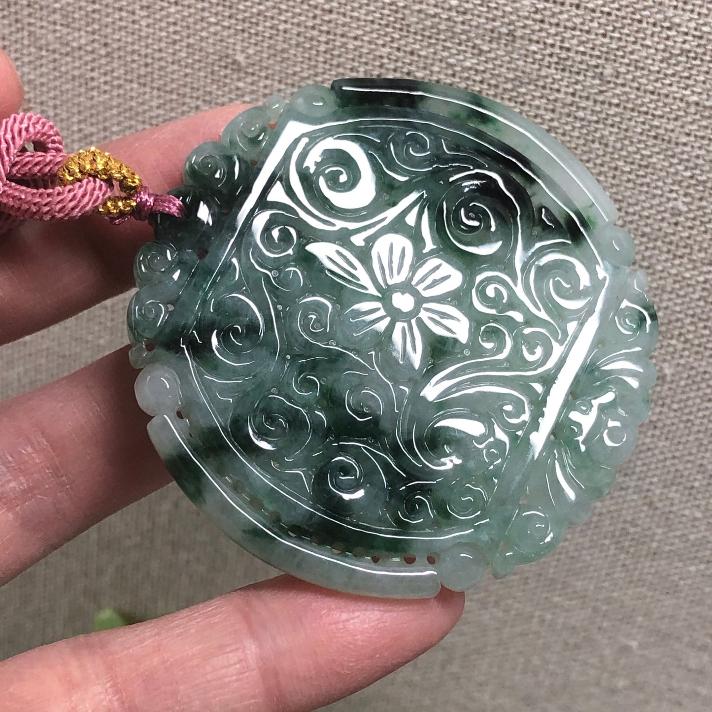 RESERVED: 50 mm Myanmar Grade A Green Moss Peace Donut Jade Jadeite Pendant
