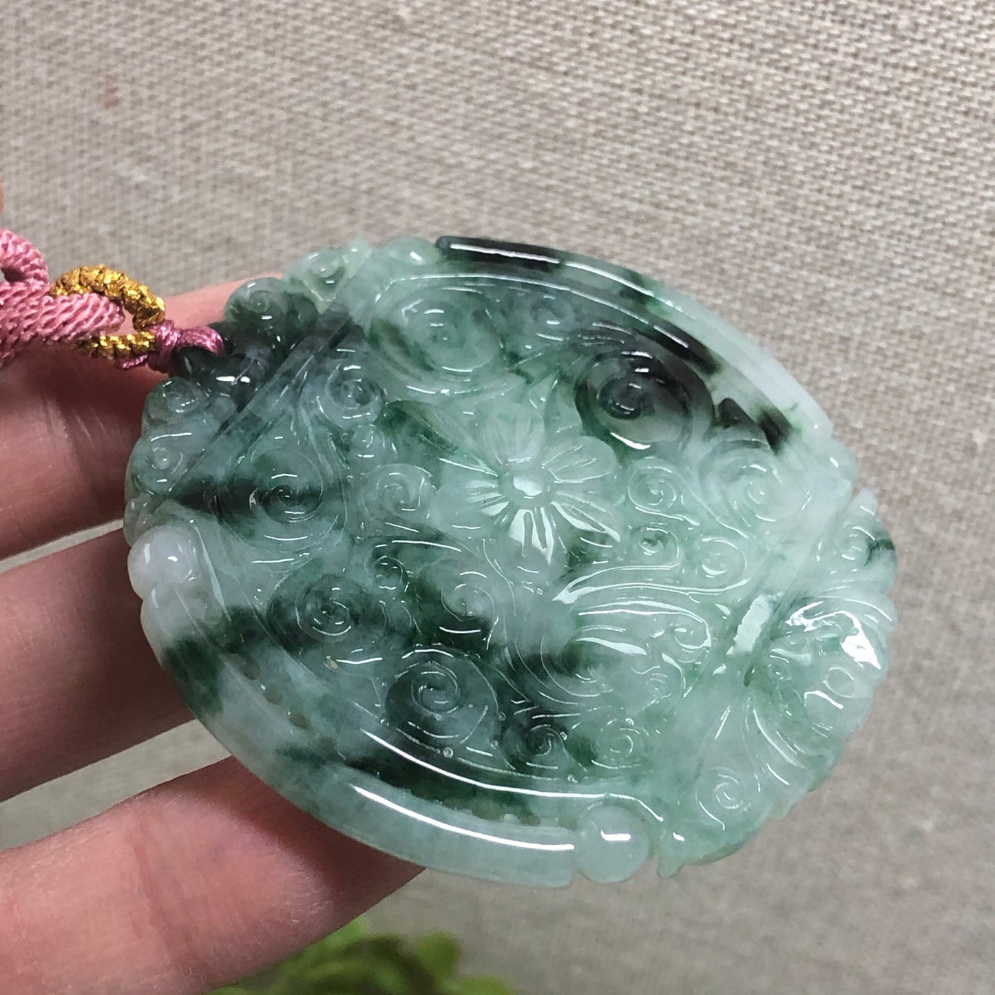 RESERVED: 50 mm Myanmar Grade A Green Moss Peace Donut Jade Jadeite Pendant