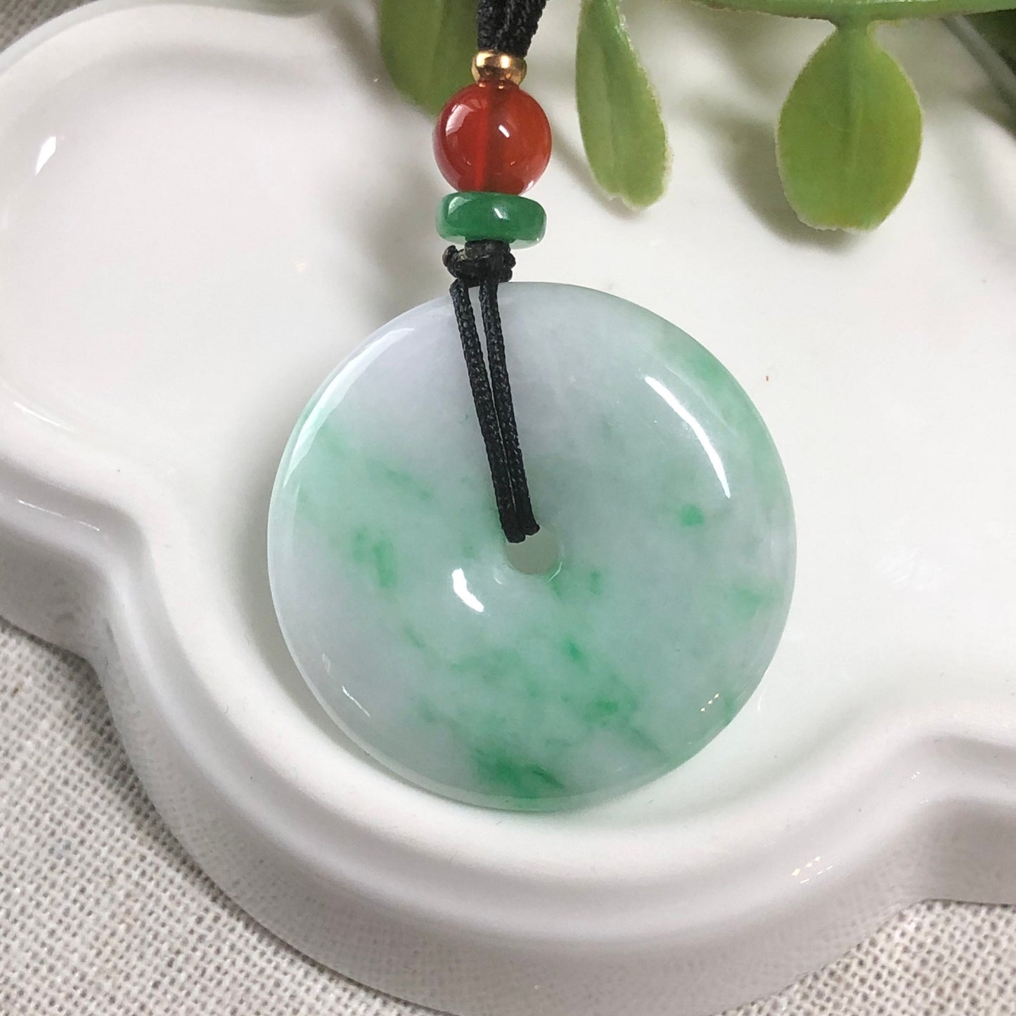 28.4 mm Grade A Icy Green Moss Jadeite Jade Peace Donut Pendant