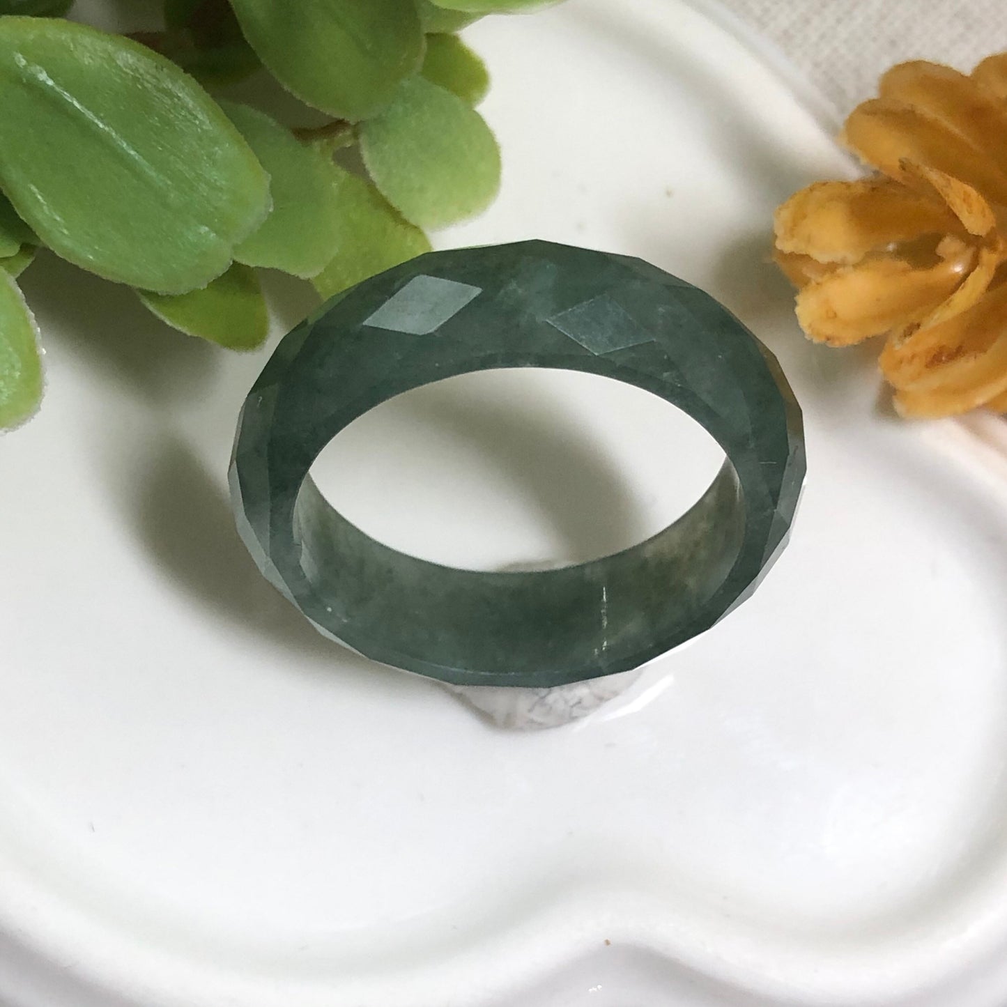 NEW Certified Myanmar Grade A Icy Jadeite Jade Blue Green Diamond Cut Band Ring