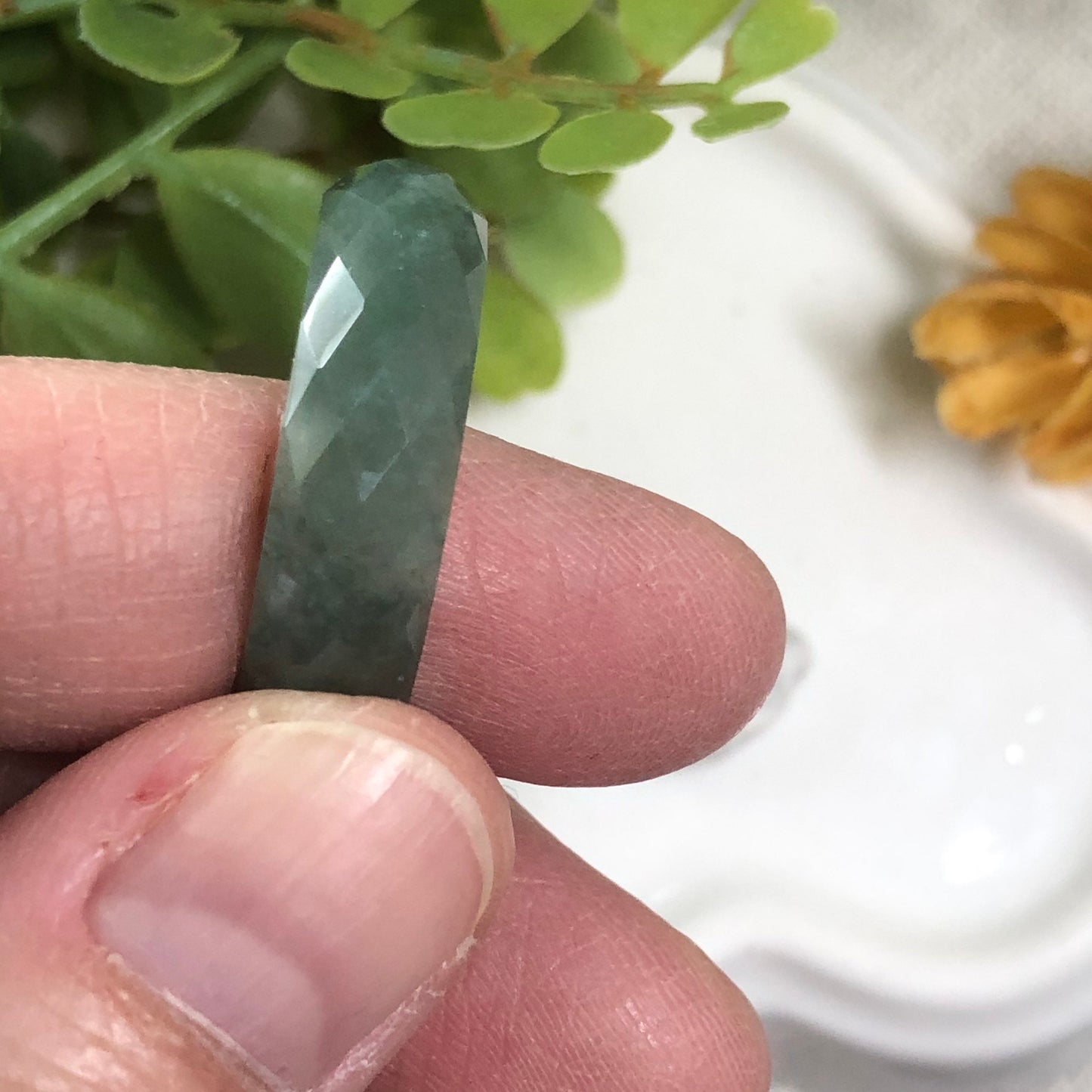 NEW Certified Myanmar Grade A Icy Jadeite Jade Blue Green Diamond Cut Band Ring