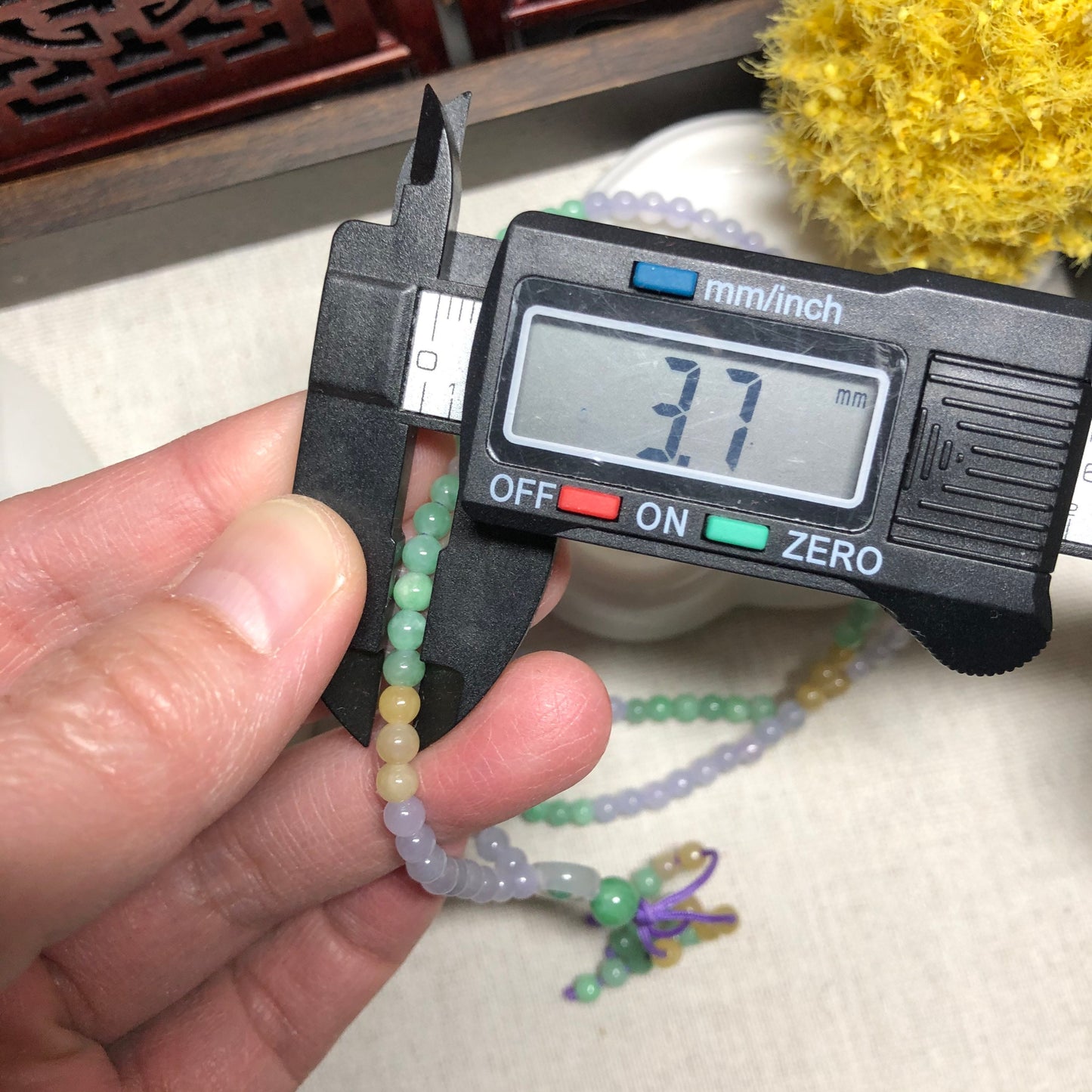 3.7 mm Grade A Mini Icy Lavender Green Yellow Round Jadeite Jade Bead Bracelet 12 inches