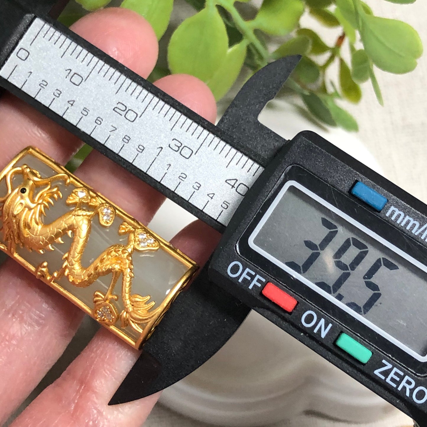 40mm Hetian Jade 925s Sterling Silver Gold Case Dragon Pendant RARE